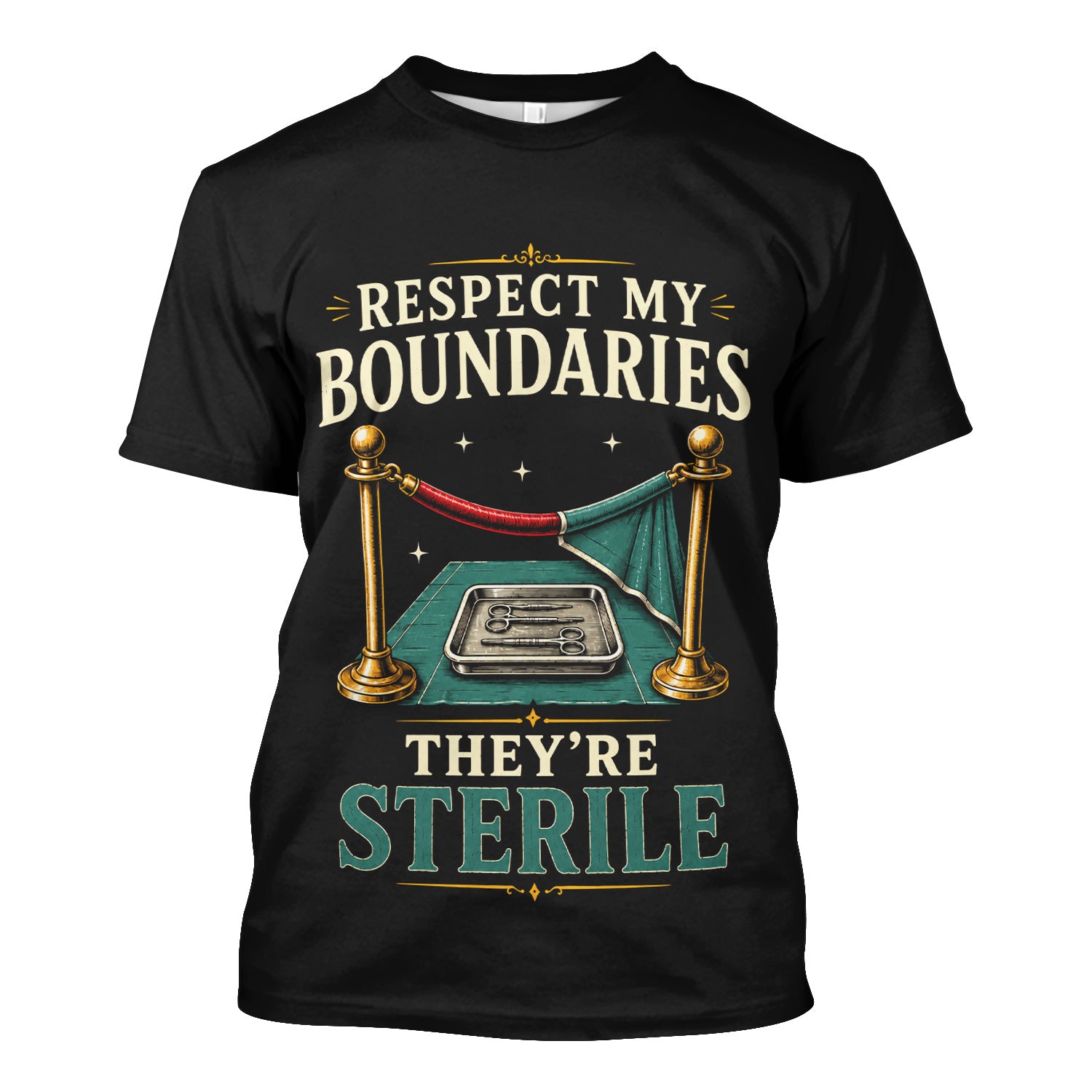 Funny Respect My Sterile Boundaries Pattern Scrub Top, Comfortable Scrubs for Nurses