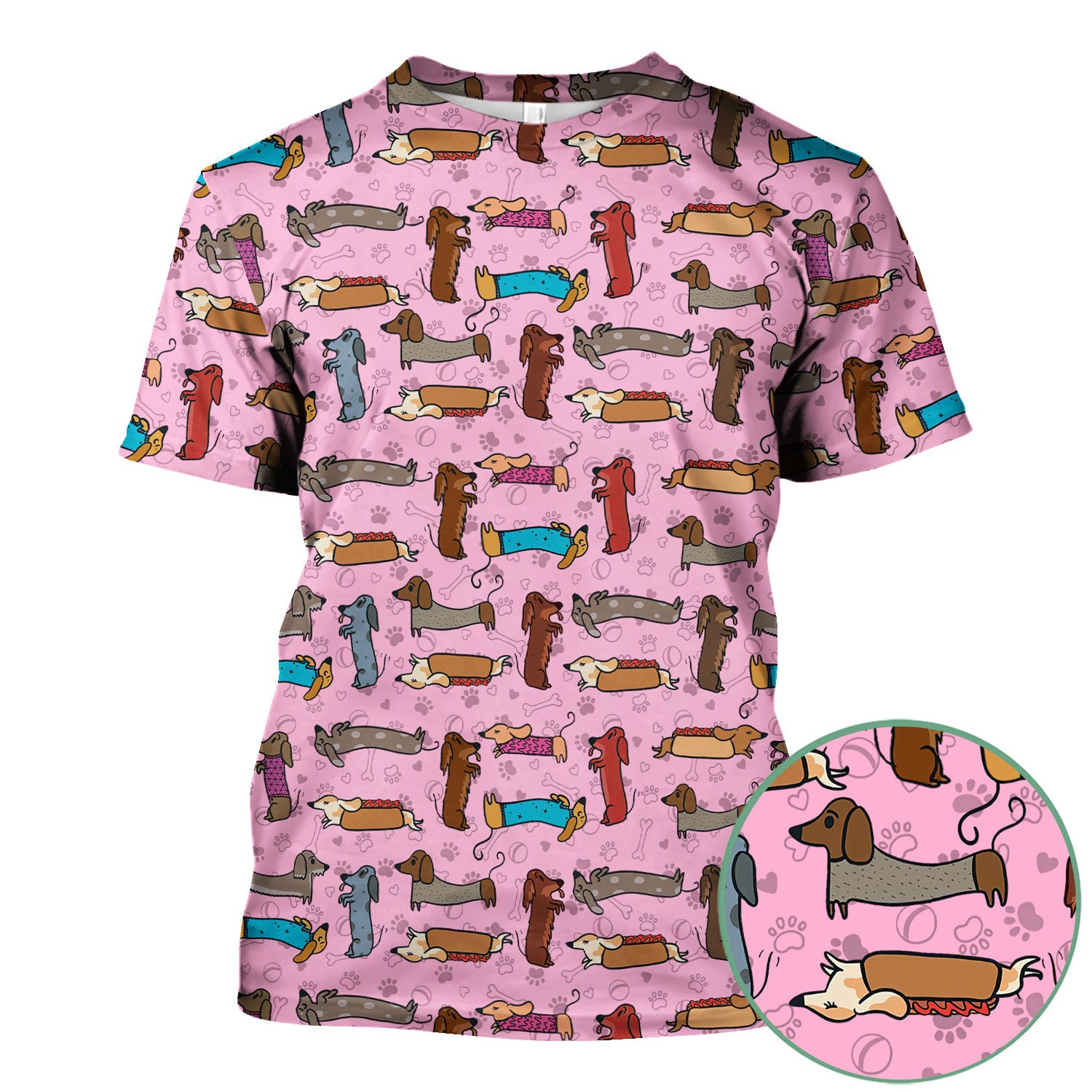 Cute Dachshund Scrub Top for Nurses - Colorful Wiener Dog Print Medical Uniform Shirt - Fun Sausage Dog Pattern Veterinary Workwear