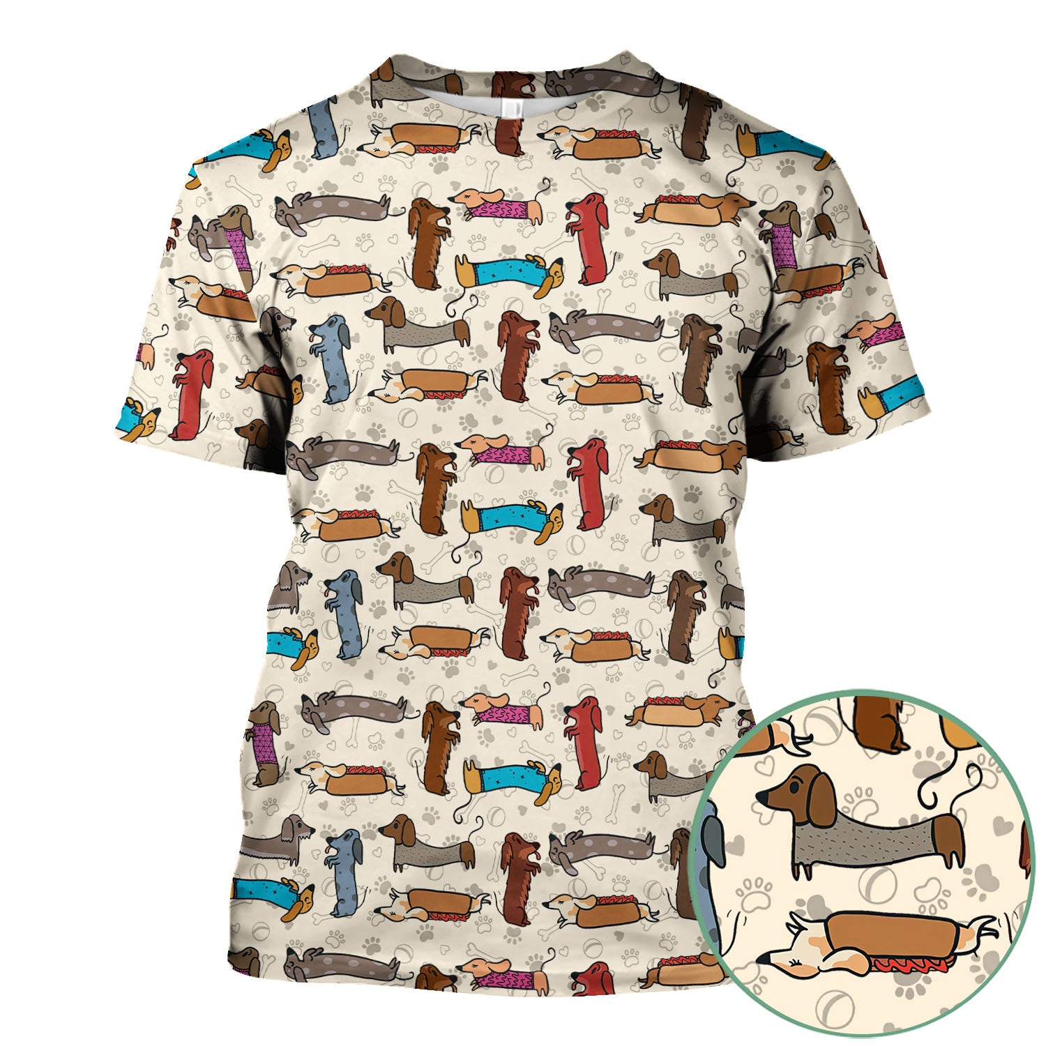 Cute Dachshund Scrub Top for Nurses - Colorful Wiener Dog Print Medical Uniform Shirt - Fun Sausage Dog Pattern Veterinary Workwear