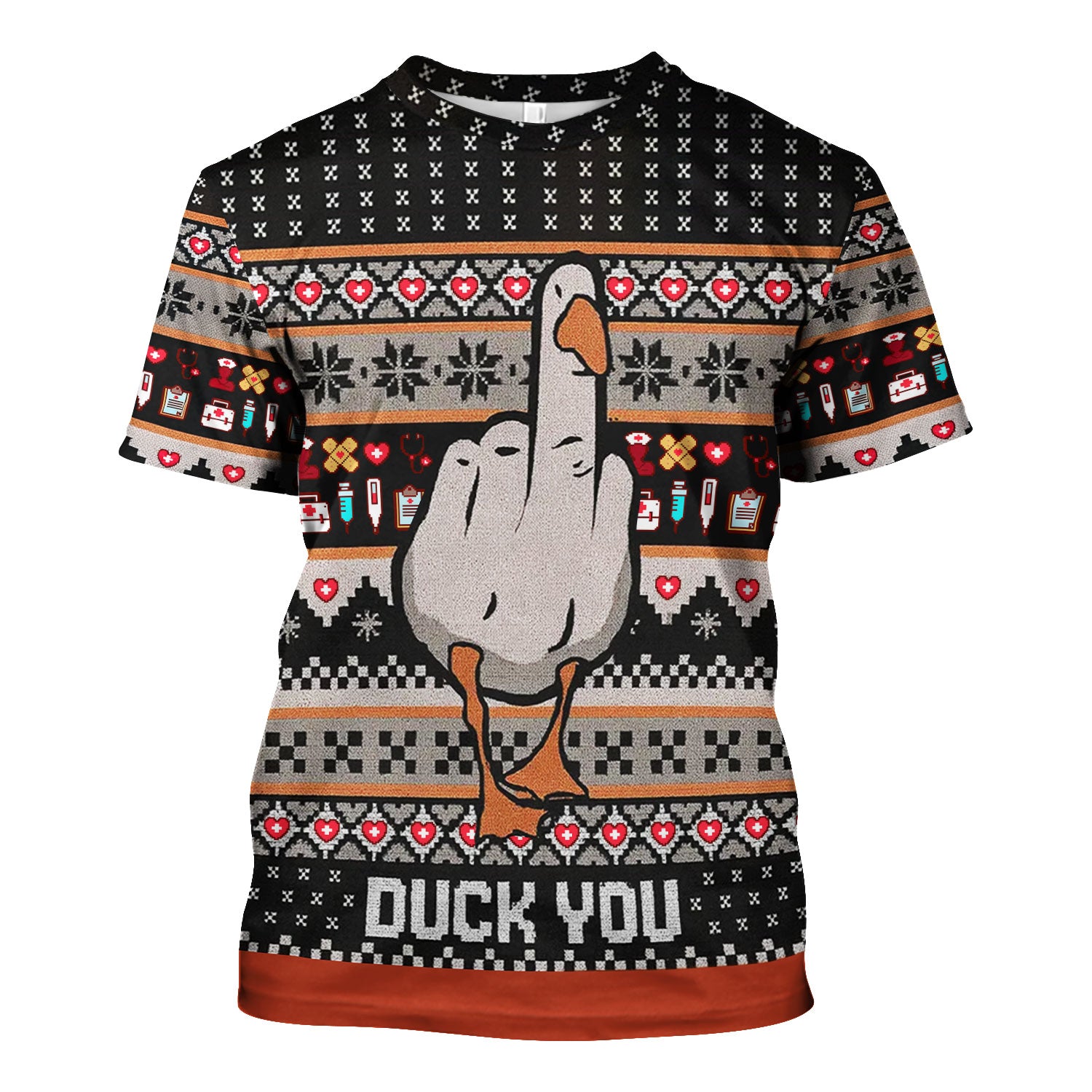 Funny Duck Scrub Top – Ugly Christmas Nurse Pattern – Humorous Medical Uniform For Nursing