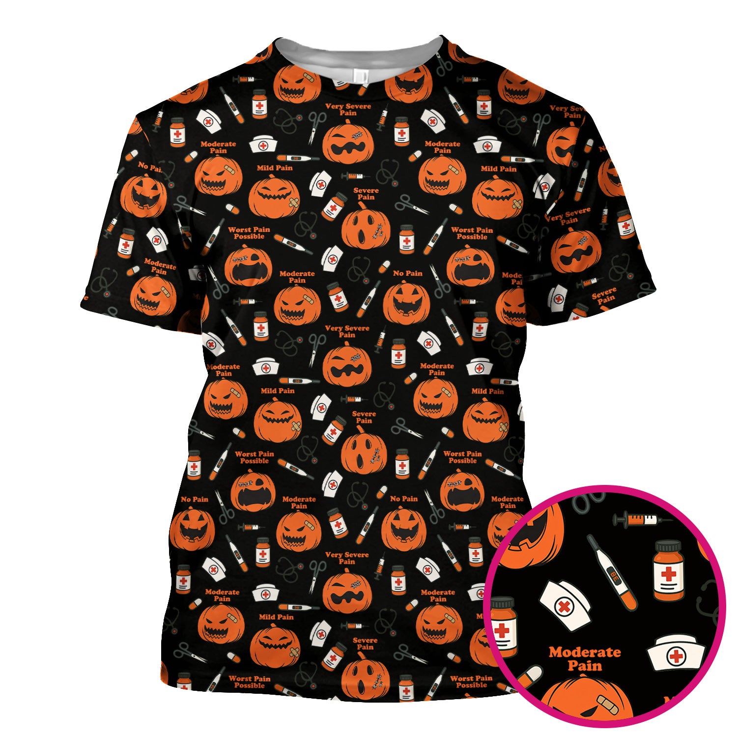 Halloween Nurse Scrub Top - Pumpkin Pain Scale Medical Shirt - Spooky Gift for RN LPN CNA