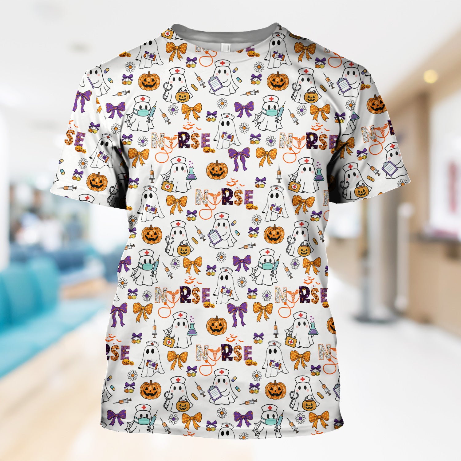 Halloween Nurse Shirt for Women - Cute Ghost Pumpkin Medical Graphic Tee - Gift for RN LPN CNA