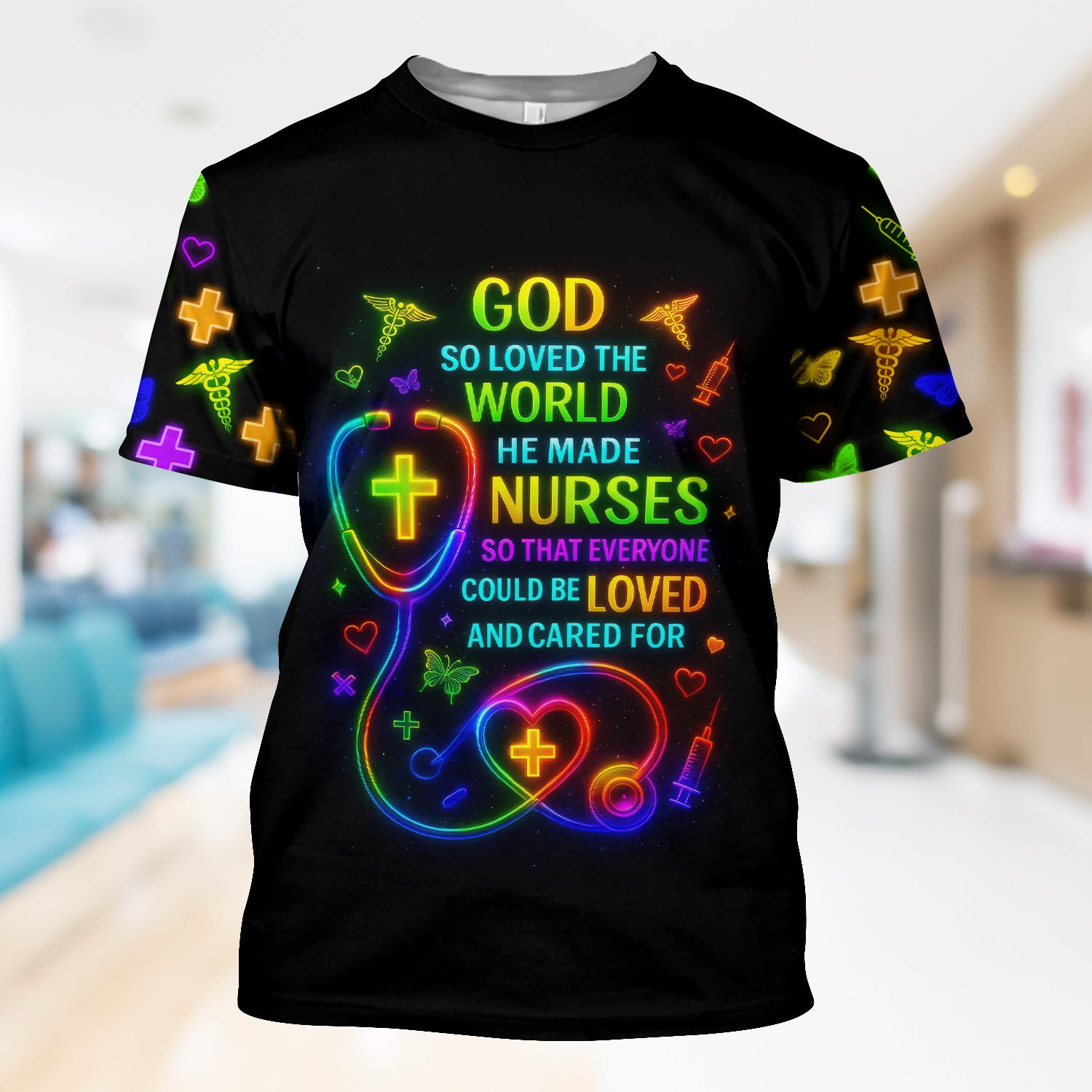 Christian Nurse Faith Scrub Top - God Made Nurses Inspirational Quote Design - Gift for Women RN LPN & Healthcare Workers