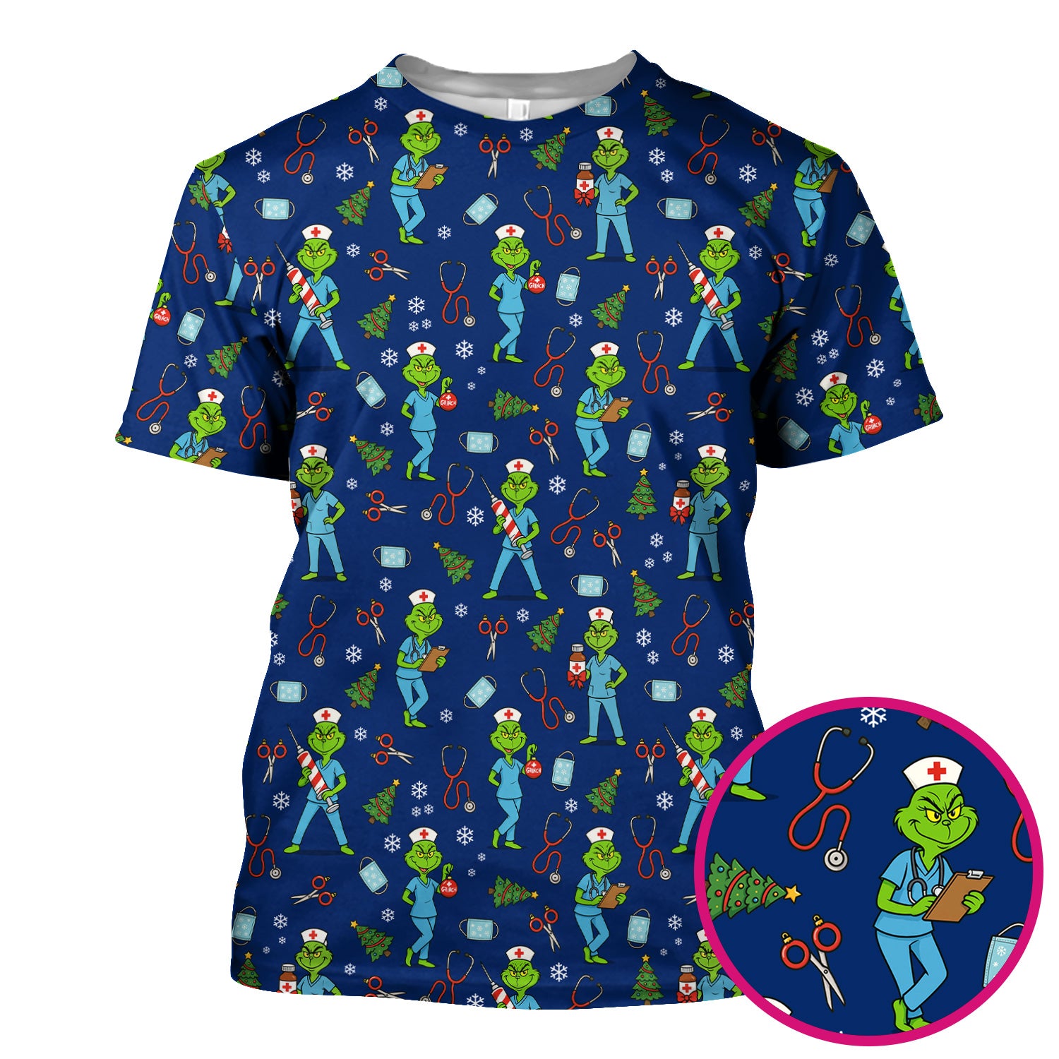 Christmas Grinch Nurse Scrub Top - Funny Holiday Medical Uniform for Women - RN LPN CNA Gift