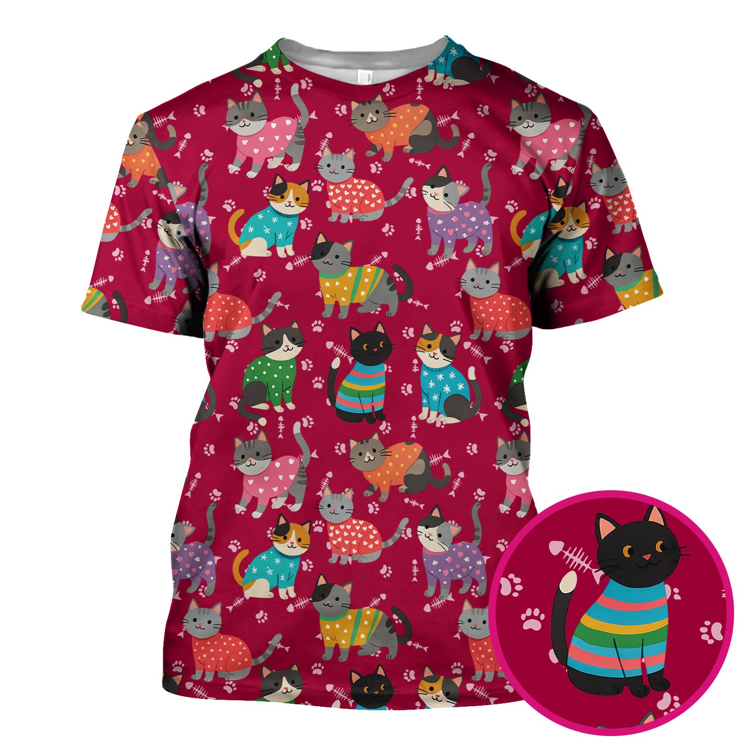 Custom Cat Scrub Top Multi Color - Cute Kitty Print Scrub Shirt for Nurses - Funny Colorful Nursing Workwear with Pockets