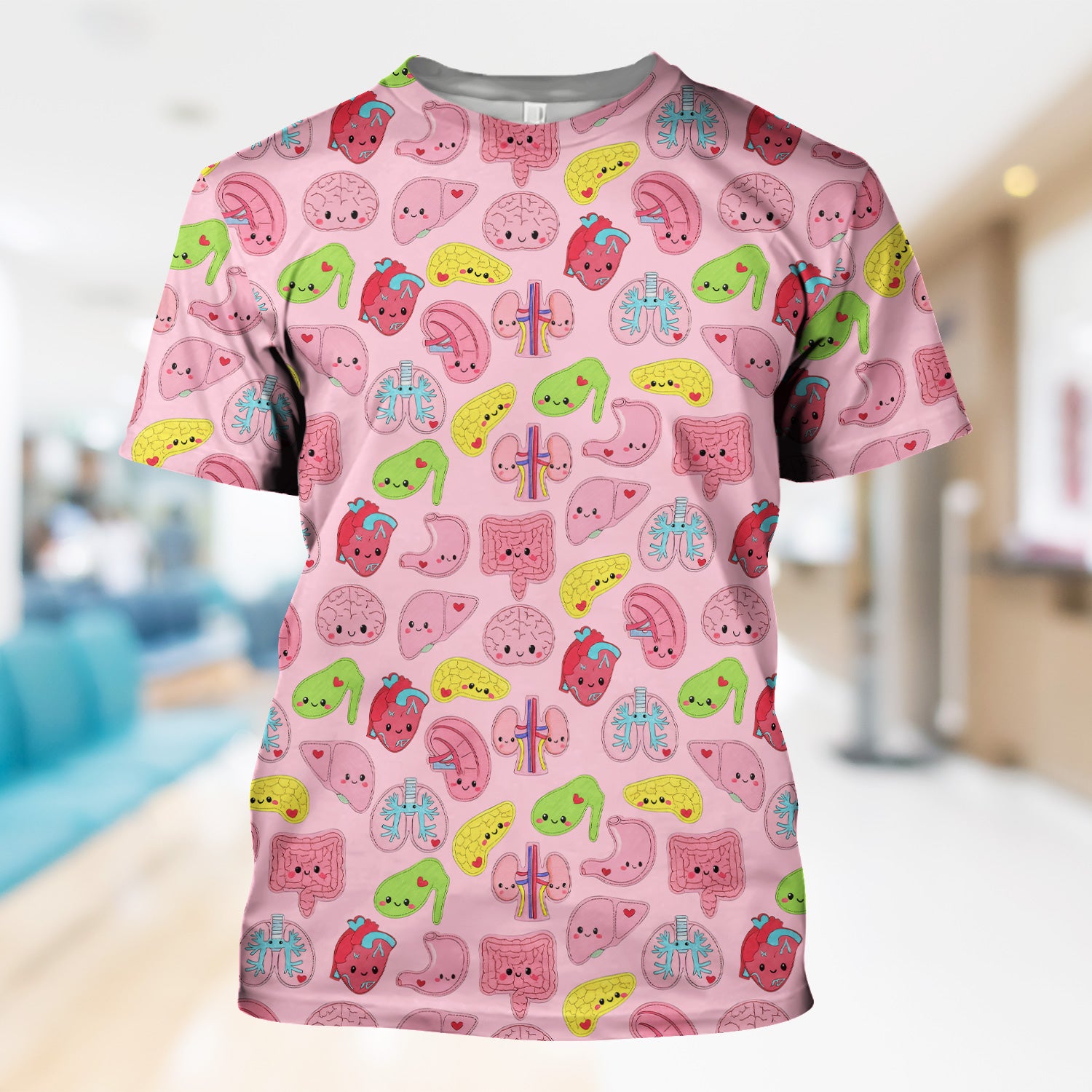 Funny Human Organs Nurse Shirt - Kawaii Brain, Heart & Lungs Graphic Design - Gift for Women RN LPN & Medical Students