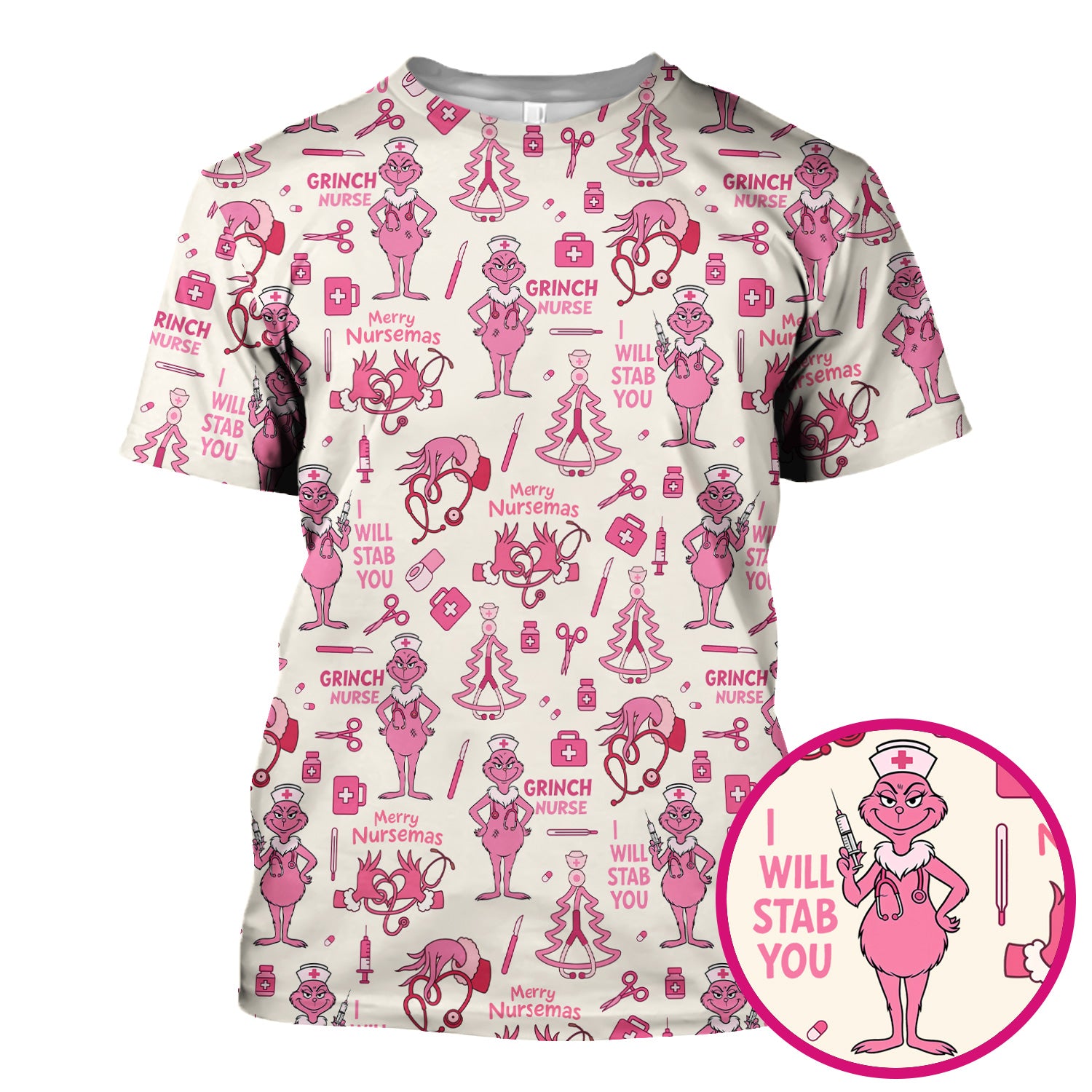 Personalized Funny Grinch Nurse Scrub Top - I Will Stab You - Multiple Color Options RN LPN CNA Gift