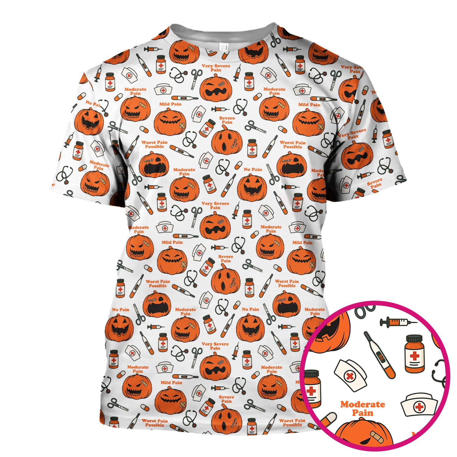 Halloween Nurse Scrub Top - Pumpkin Pain Scale Medical Shirt - Spooky Gift for RN LPN CNA