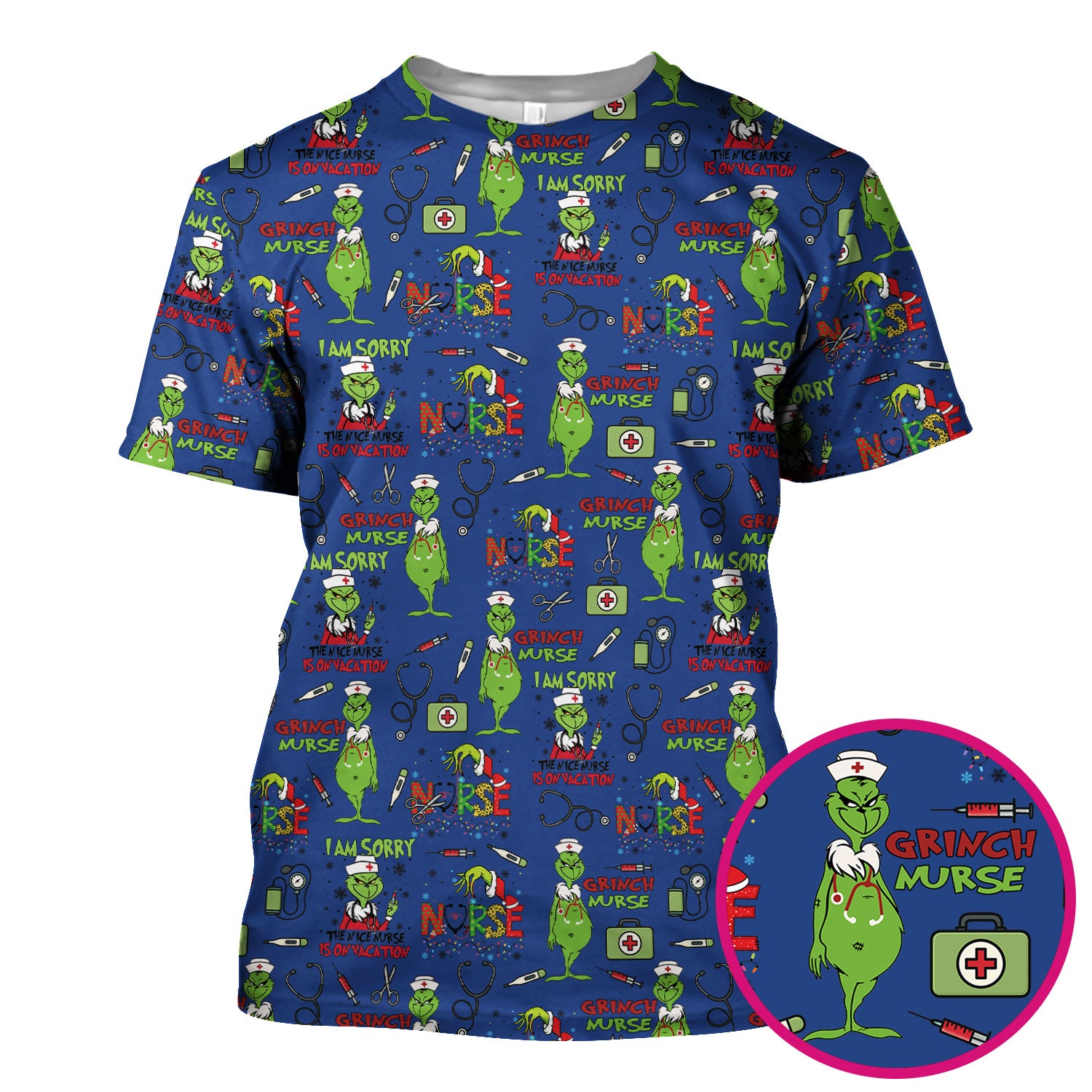 Grinch Nurse Scrub Top - Christmas Medical Uniform - Holiday Healthcare RN LPN CNA Gift