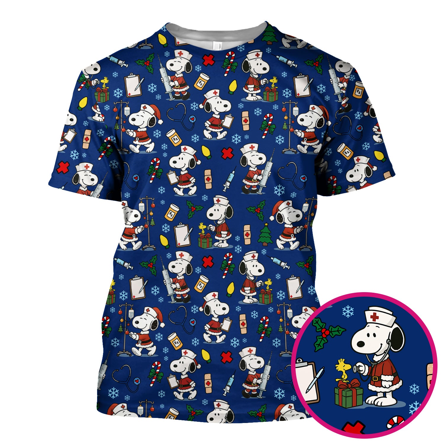 Snoopy Christmas Nurse Scrub Shirt - Cute Holiday Scrub Top Multi Colors - Funny Nursing Work Shirt with Pockets