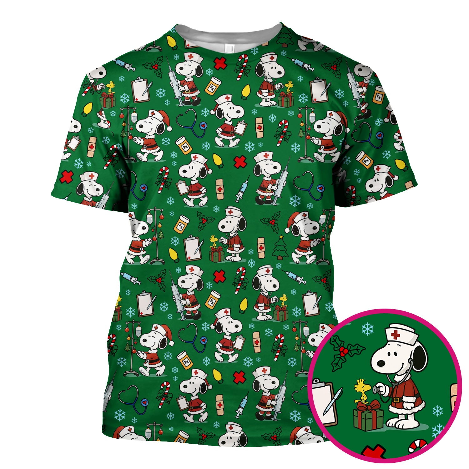Snoopy Christmas Nurse Scrub Shirt - Cute Holiday Scrub Top Multi Colors - Funny Nursing Work Shirt with Pockets