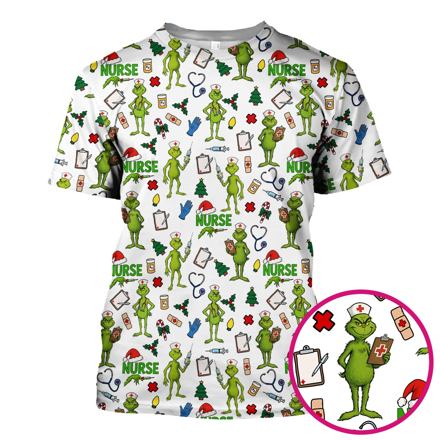 Christmas Grinch Scrub Top - Funny Nurse Medical Uniform Shirt - Multiple Color Options CNA RN LPN Gift
