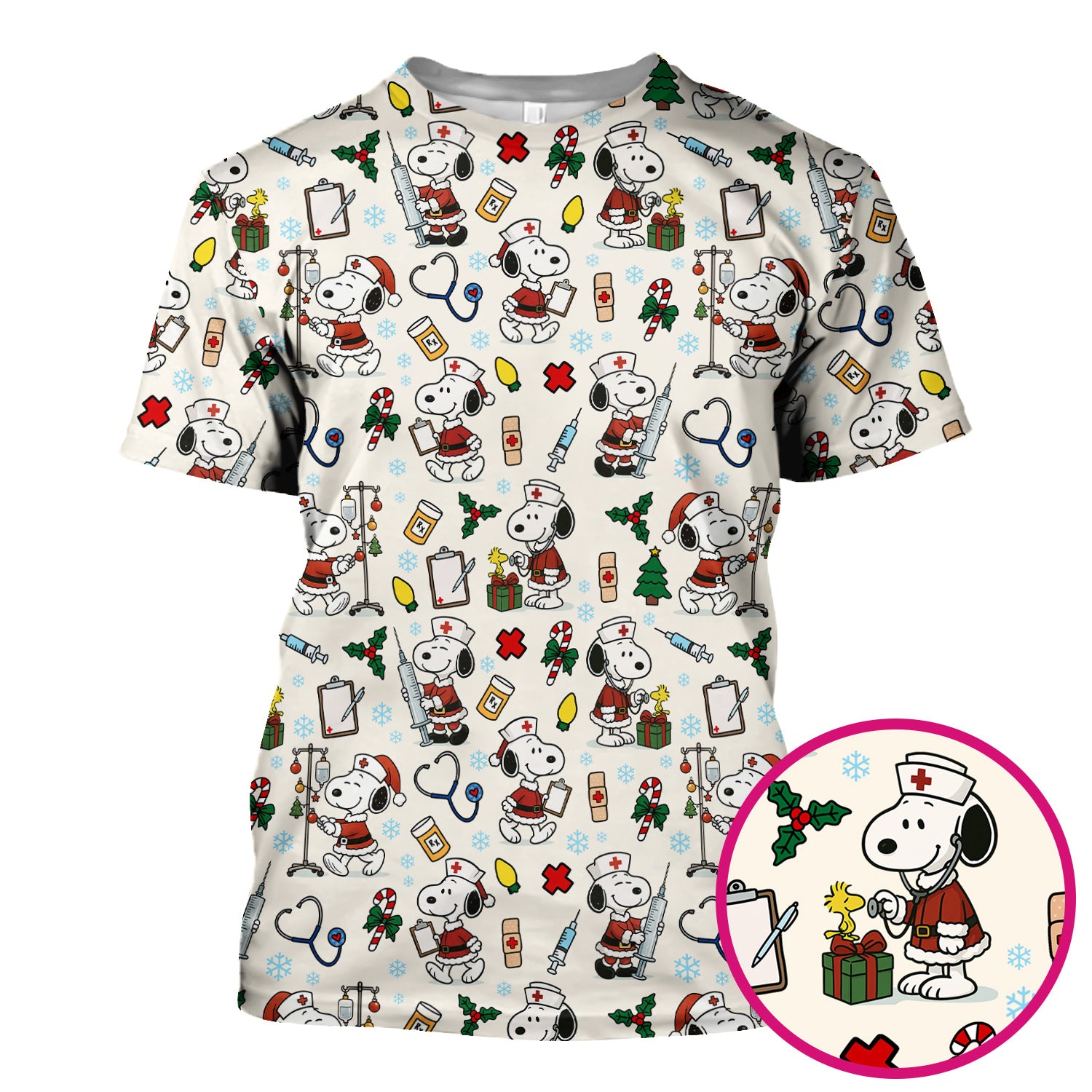 Snoopy Christmas Nurse Scrub Shirt - Cute Holiday Scrub Top Multi Colors - Funny Nursing Work Shirt with Pockets