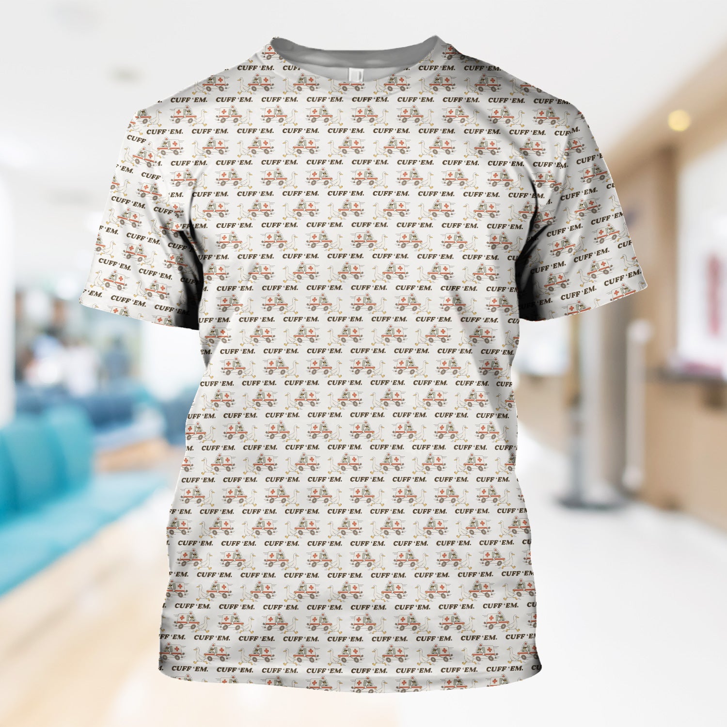 Funny ER Nurse Shirt - Cute Goose & Ambulance Pattern Graphic Design - Gift for Women RN LPN & Medical Students