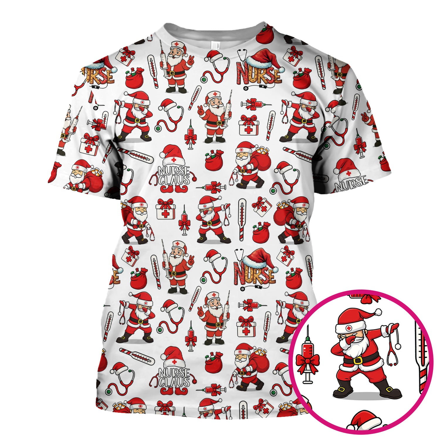 Nurse Claus Christmas Scrub Shirt - Cute Santa Nurse Scrub Top Multi Color - Funny Holiday Nursing Scrub Shirt with Pockets