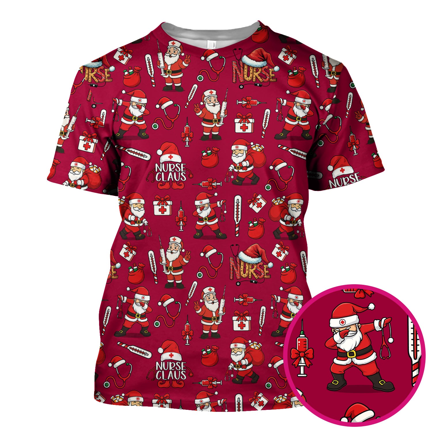 Nurse Claus Christmas Scrub Shirt - Cute Santa Nurse Scrub Top Multi Color - Funny Holiday Nursing Scrub Shirt with Pockets