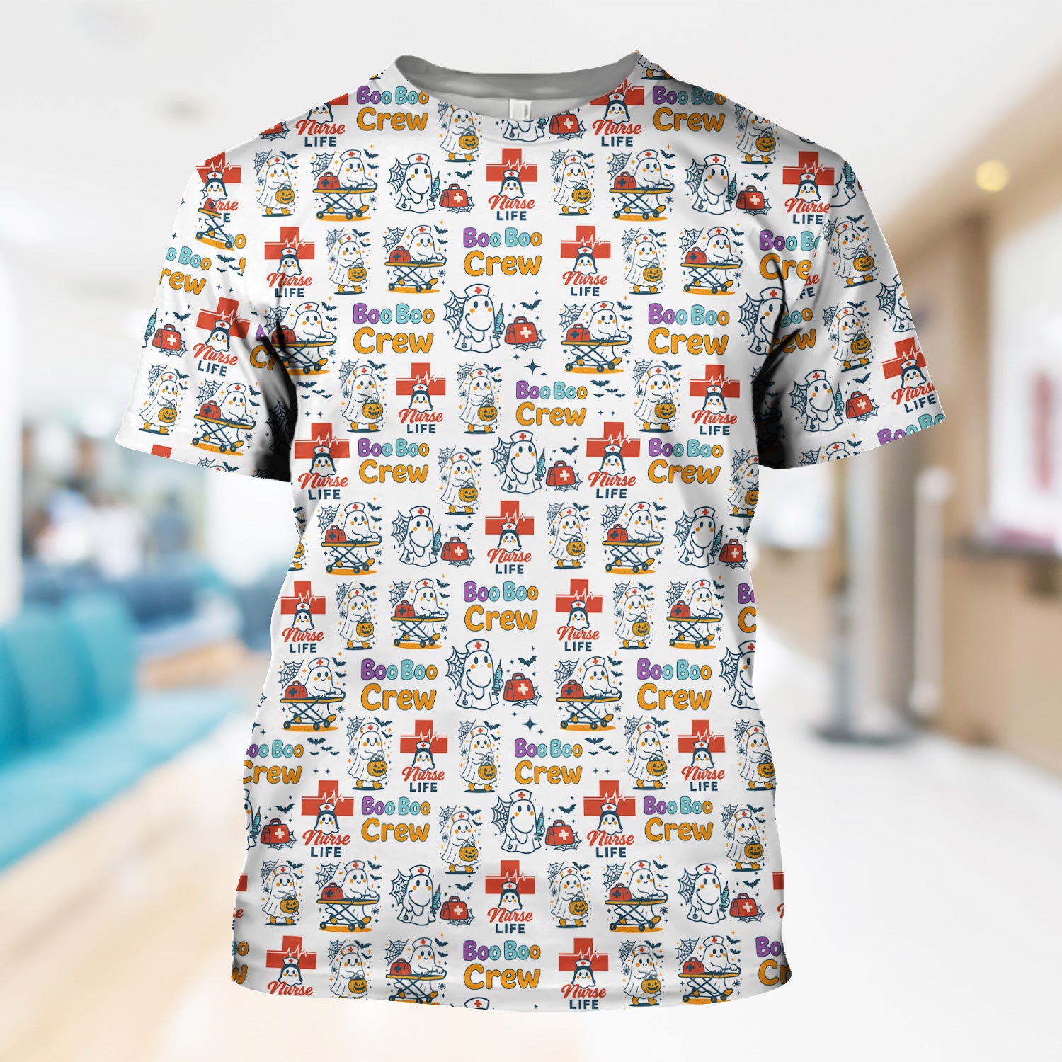 Cute Ghost Nurse Shirt for Halloween - Spooky Boo Boo Crew & Medical Icons Graphic Tee - Gift for ER LPN CNA Nurses