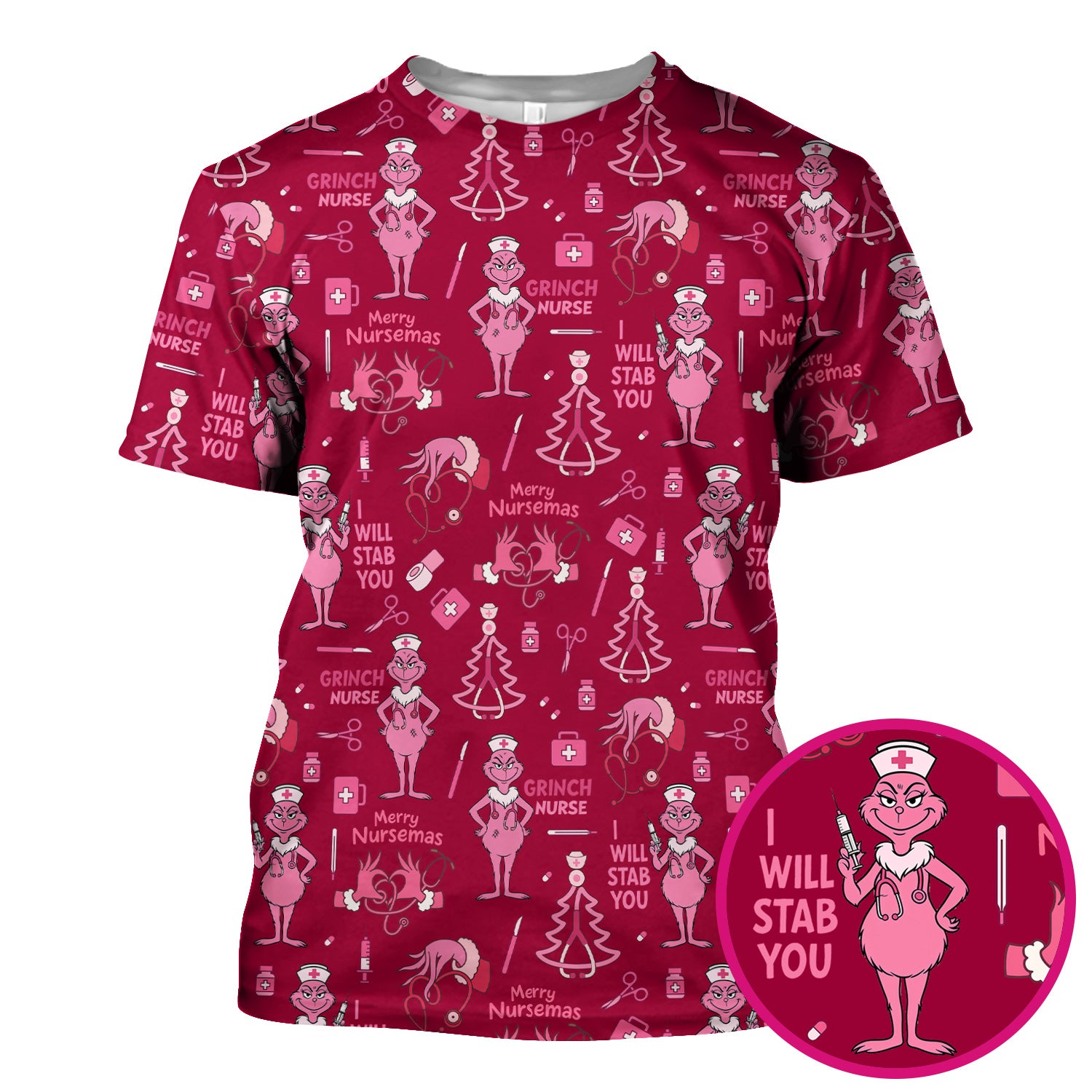 Funny Grinch Nurse Scrub Top - Merry Nursemas Shirt for Women - Multiple Color Options RN LPN CNA Gift