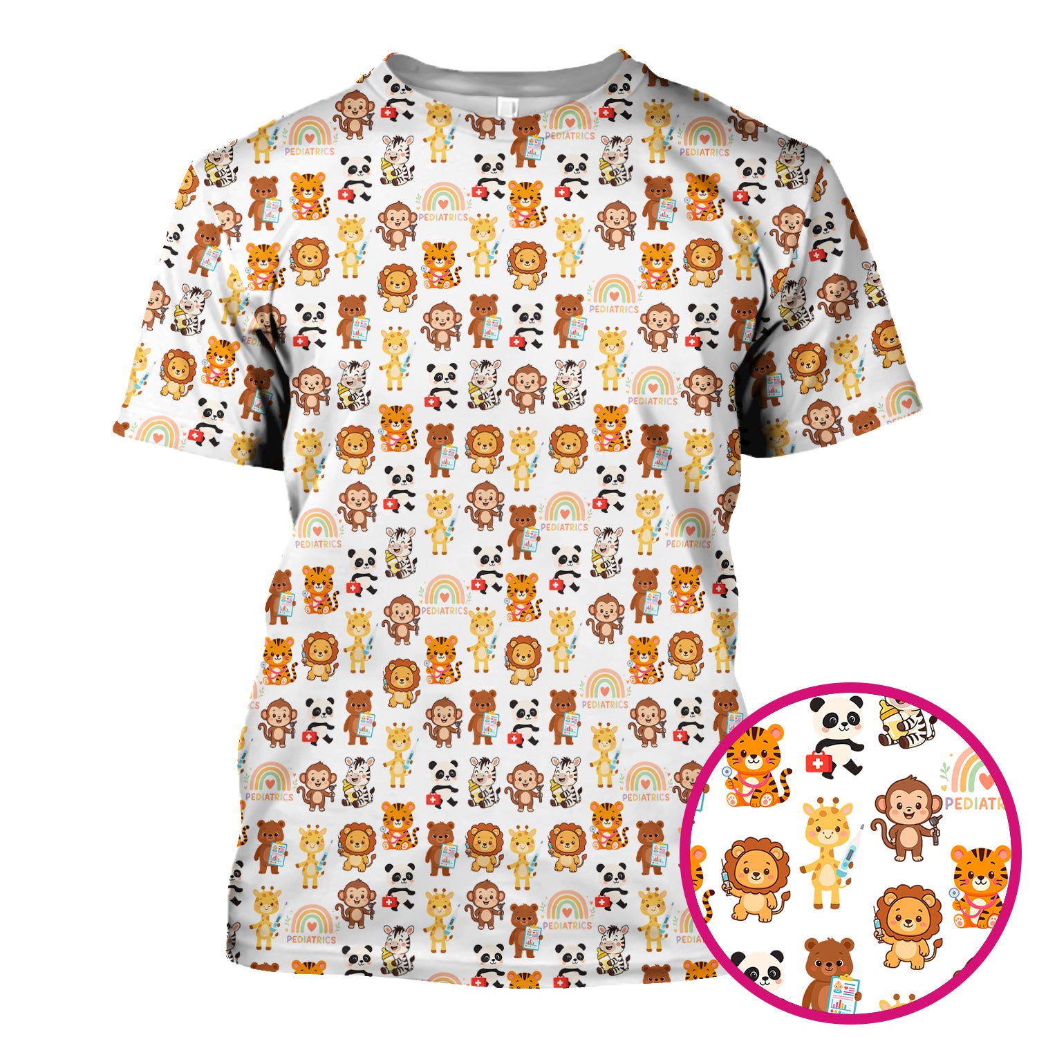 Funny Animal Nurse Scrub - Cute Zoo & Safari Animals Pattern Design - Gift for PEDS RN LPN