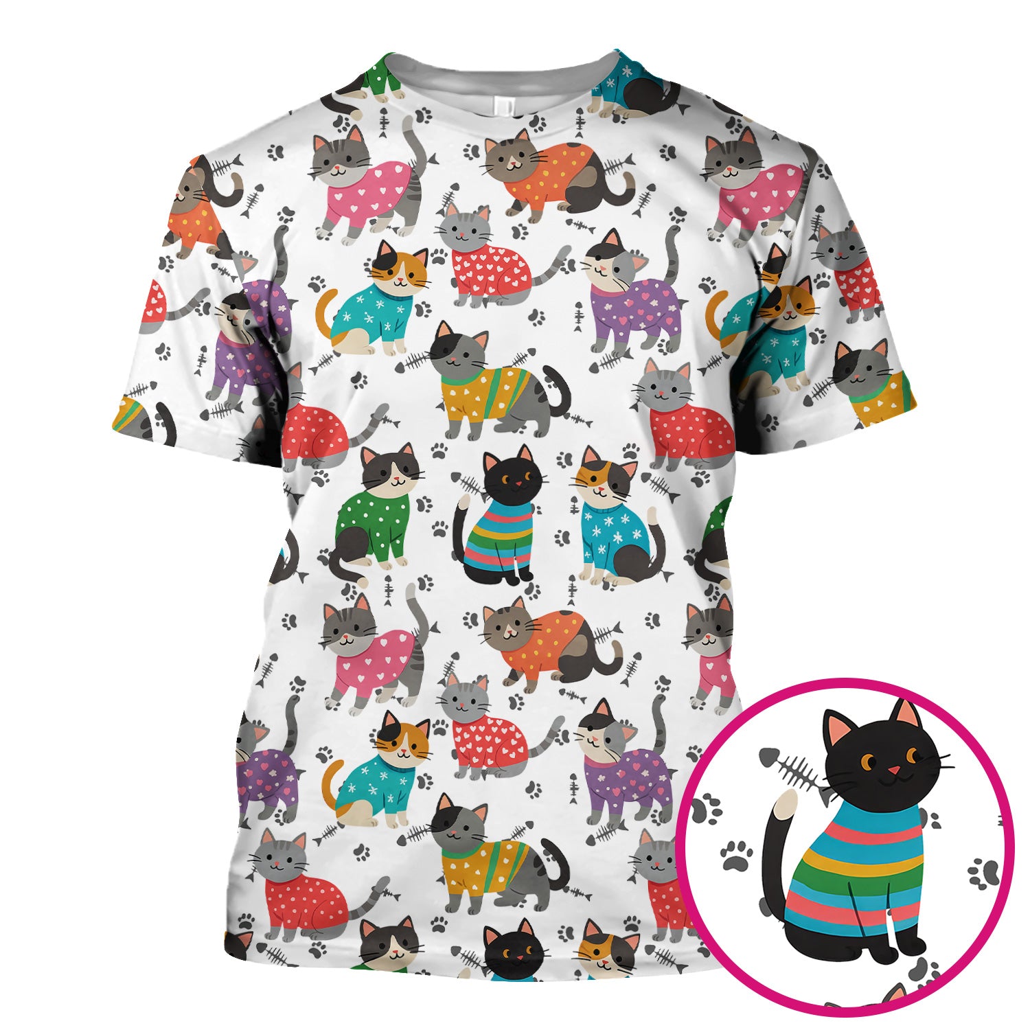 Custom Cat Scrub Top Multi Color - Cute Kitty Print Scrub Shirt for Nurses - Funny Colorful Nursing Workwear with Pockets