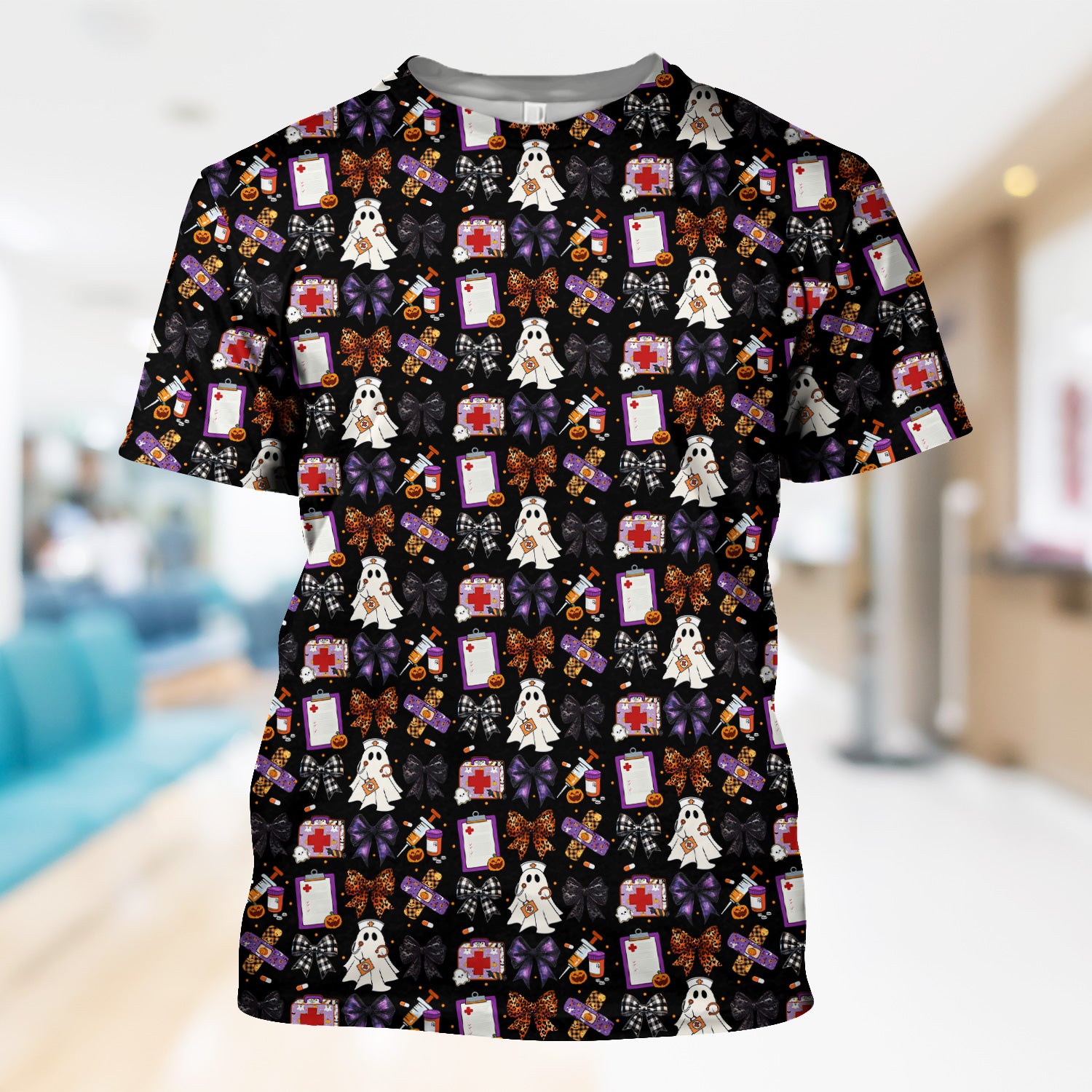 Cute Halloween Shirt for Nurses - Spooky Ghost Pumpkin & Medical Icons Graphic Tee - Gift for RN LPN CNA