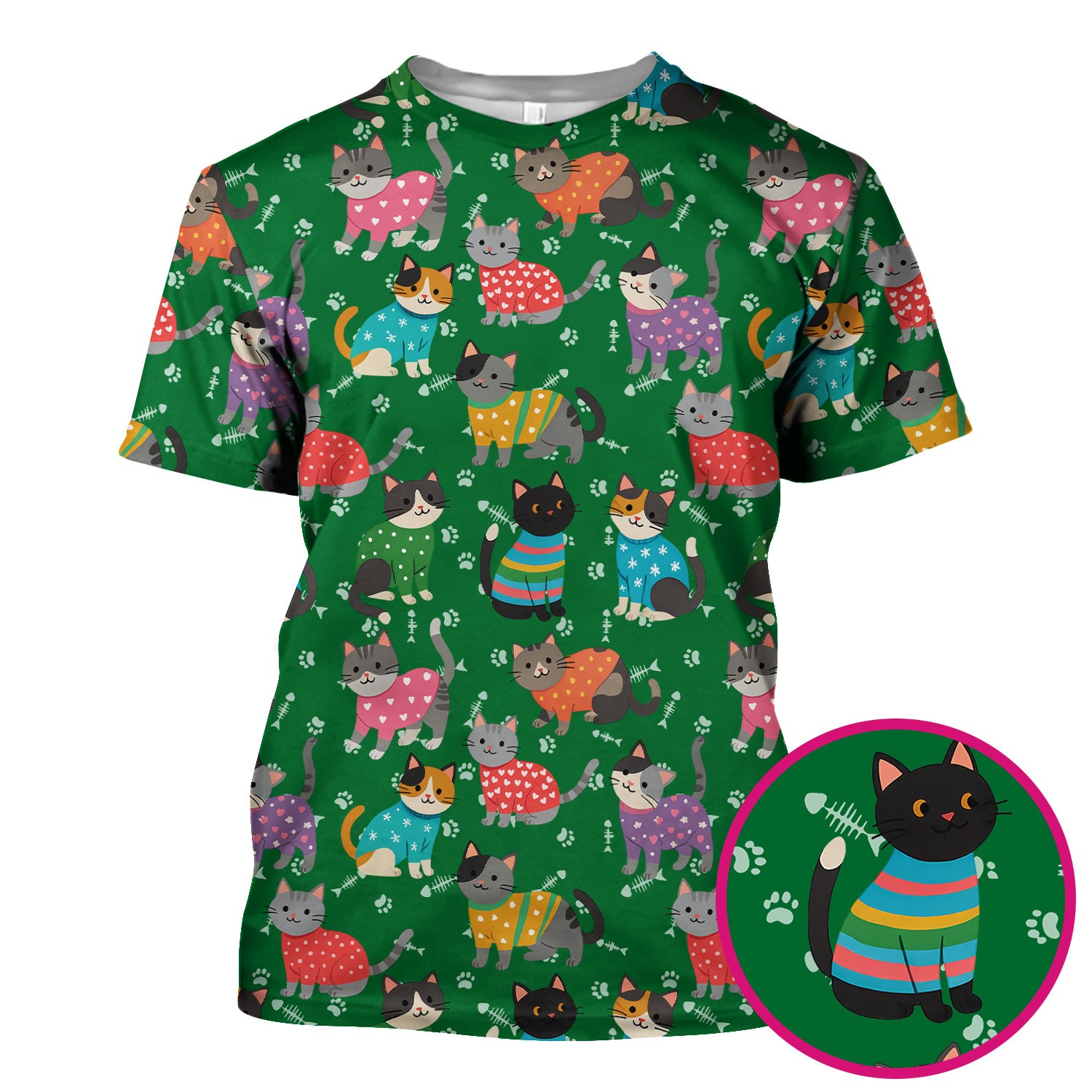 Cute Cat Nurse Scrub Top Multi Color - Funny Kitty Print Scrub Shirt for Women - Colorful Nursing Work Shirt with Pockets