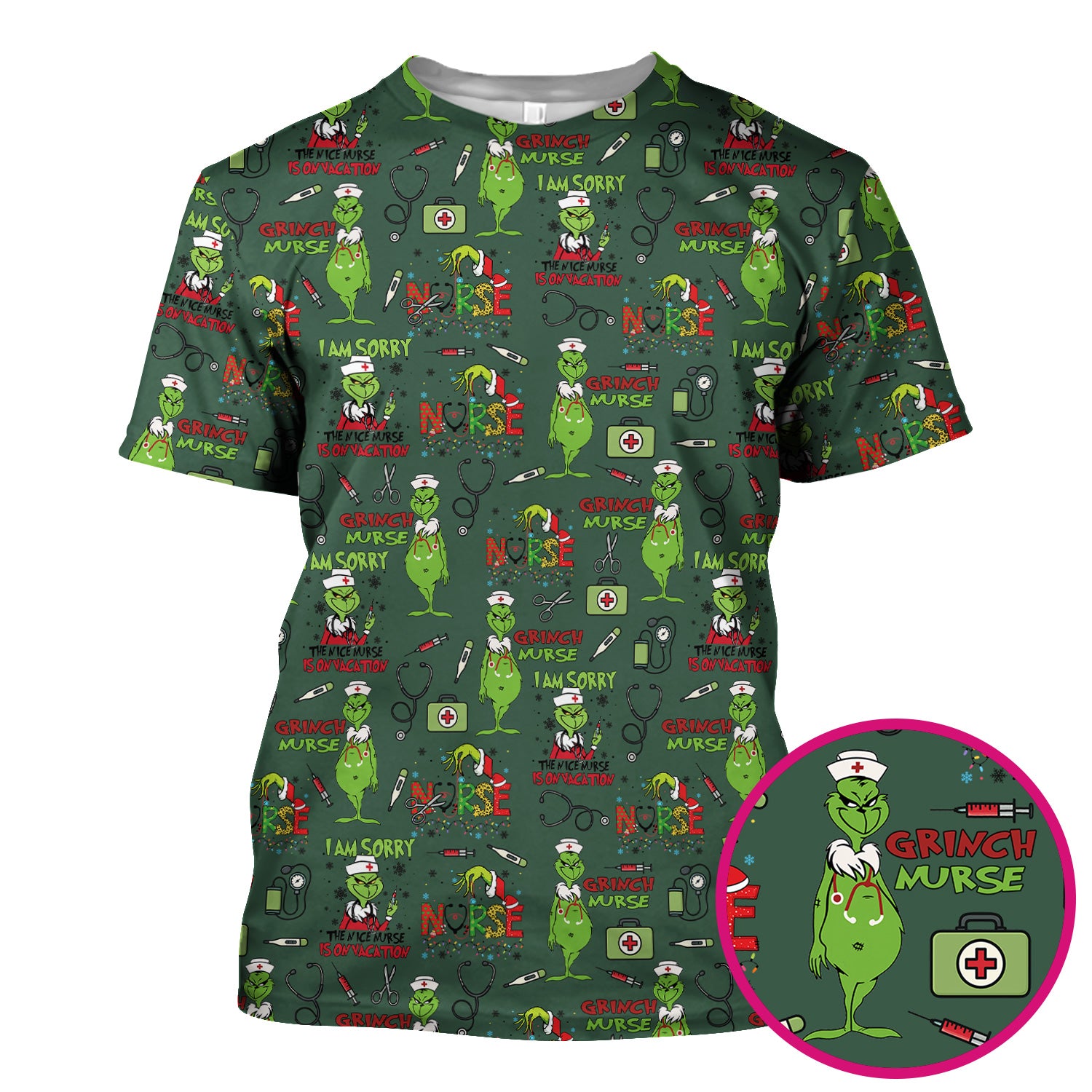Personalized Funny Grinch Nurse Scrub Top - Christmas Medical Uniform for Nurse - Holiday RN LPN CNA Gift