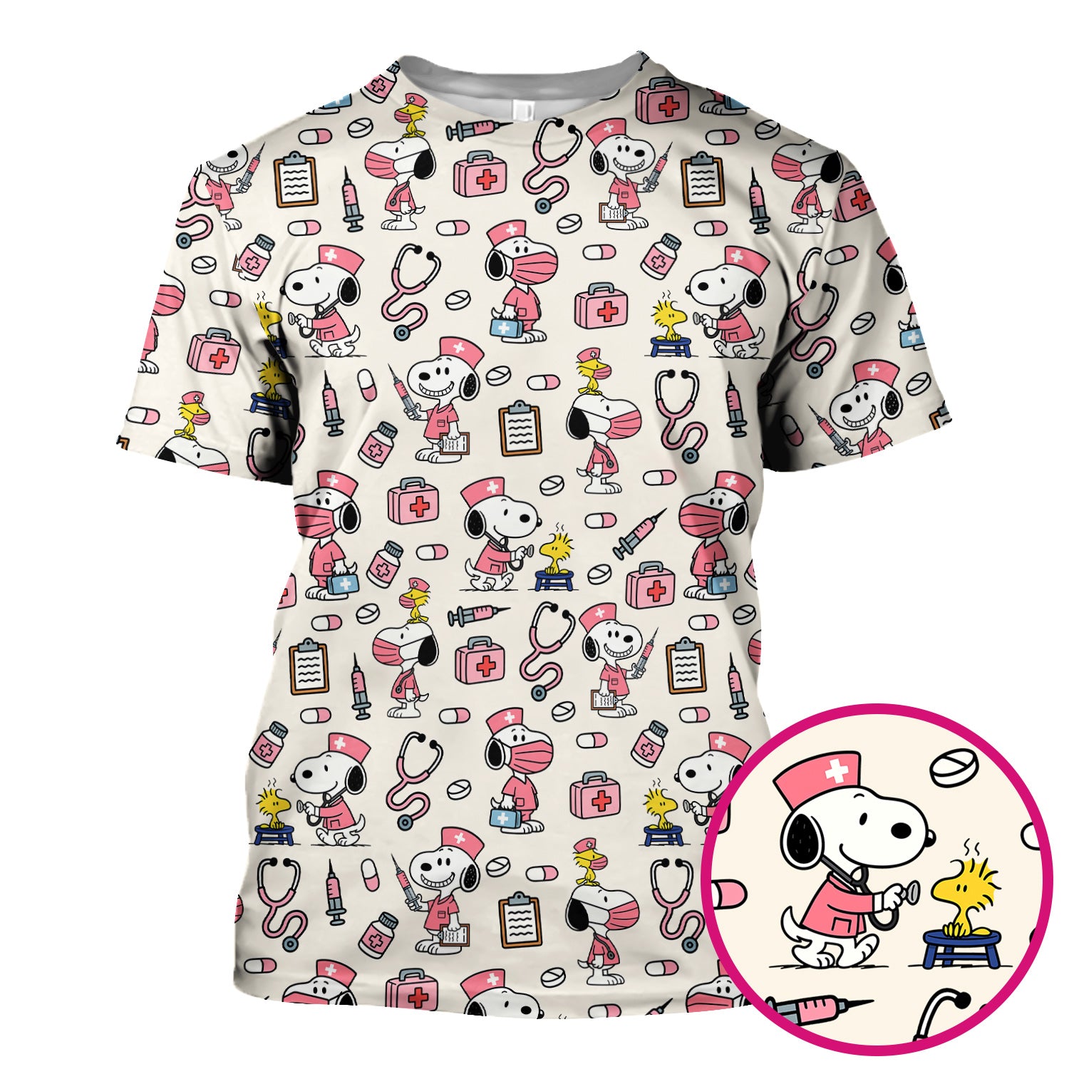 Snoopy Nurse Scrub Top for Women - Custom Medical Scrub Shirt Multi Colors - Cute Cartoon Nursing Work Shirt with Pockets