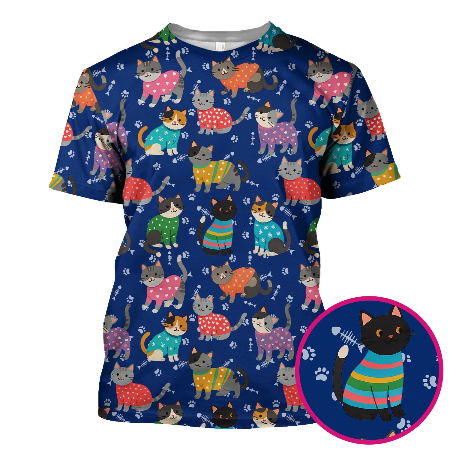 Cute Cat Nurse Scrub Top Multi Color - Funny Kitty Print Scrub Shirt for Women - Colorful Nursing Work Shirt with Pockets
