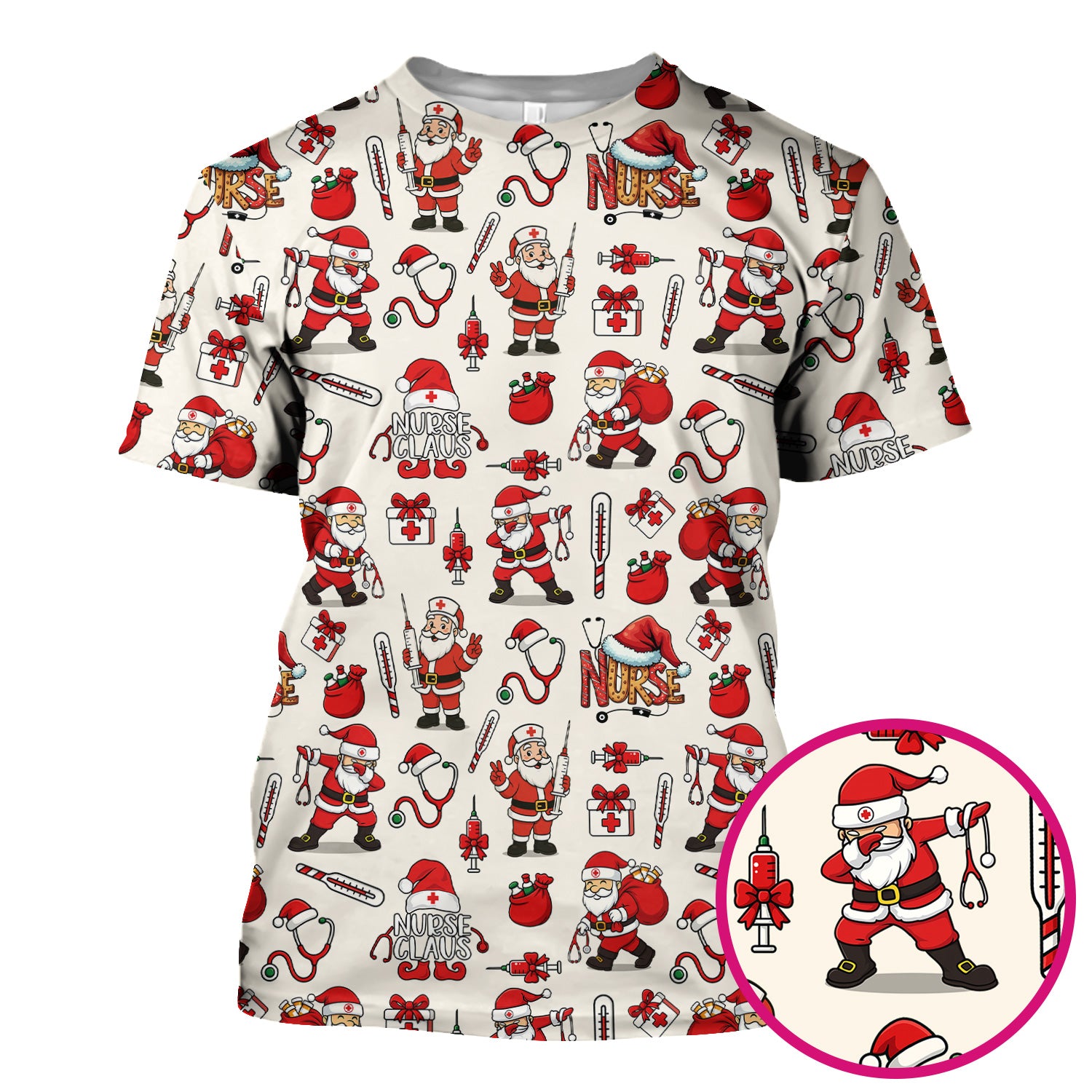Christmas Nurse Scrub Top Multi Color - Funny Nurse Claus Santa Scrub Shirt - Cute Holiday Nursing Work Shirt with Pockets