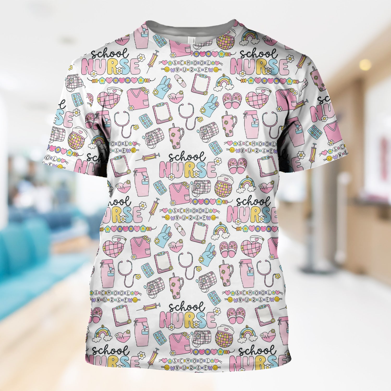 Funny School Nurse Life Shirt - Cute Medical Icons Graphic Tee - Gift for Women RN LPN Healthcare Workers