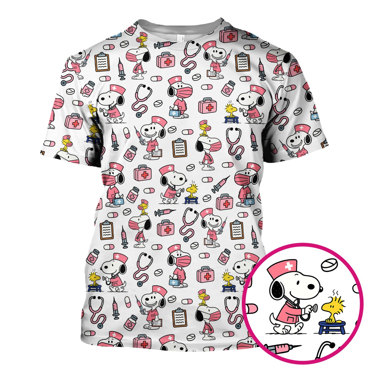 Custom Scrub Top for Nurses - Funny Snoopy Medical Scrub Shirt Multi Color - Cute Nursing Scrub Shirt with Handy Pockets