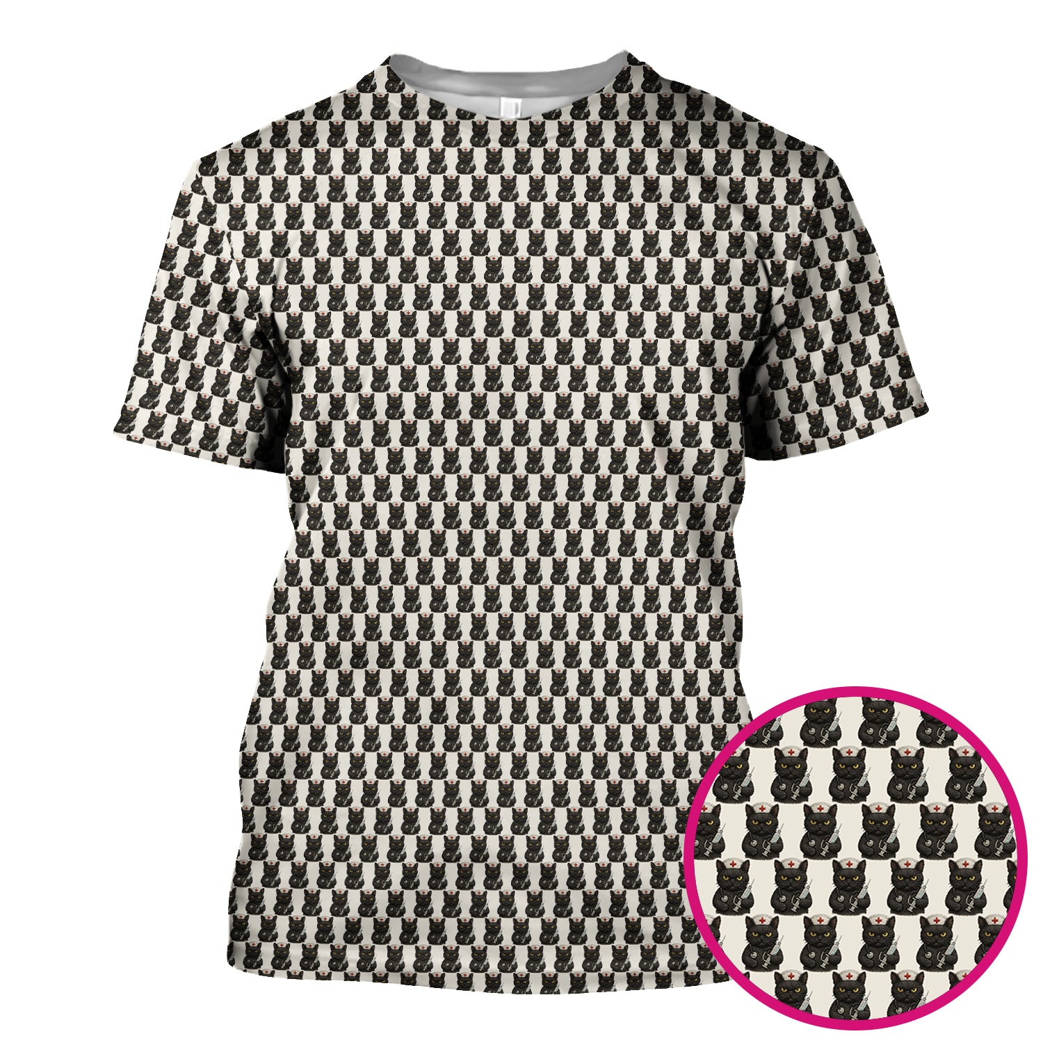 Funny Black Cat Nurse Shirt - Cute Cat Print Medical Graphic Tee - Gift for RN LPN CNA Nursing Staff