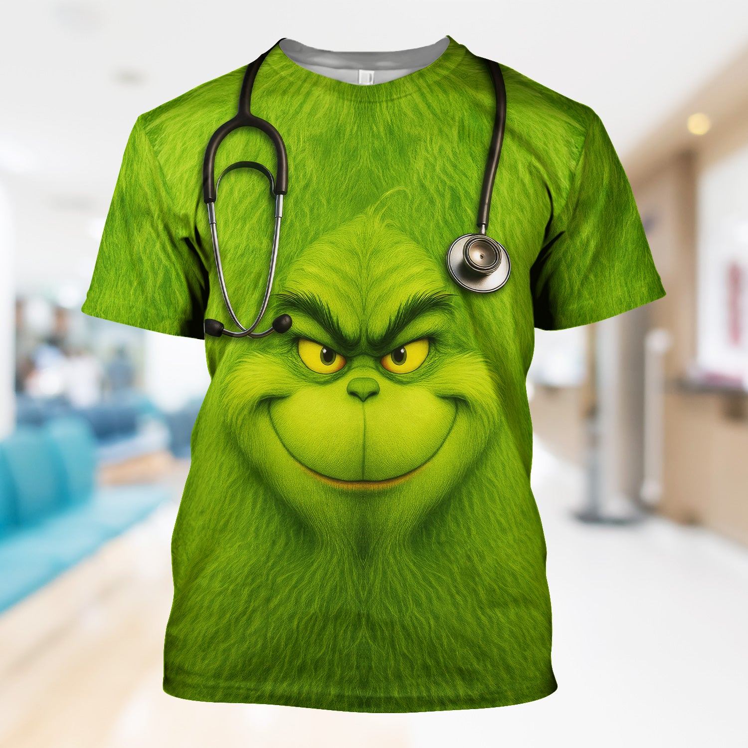 Funny Grinch Nurse Scrub Top - Green Nurse Shirt with Stethoscope Christmas Outfit - Gift for RN CNA LPN