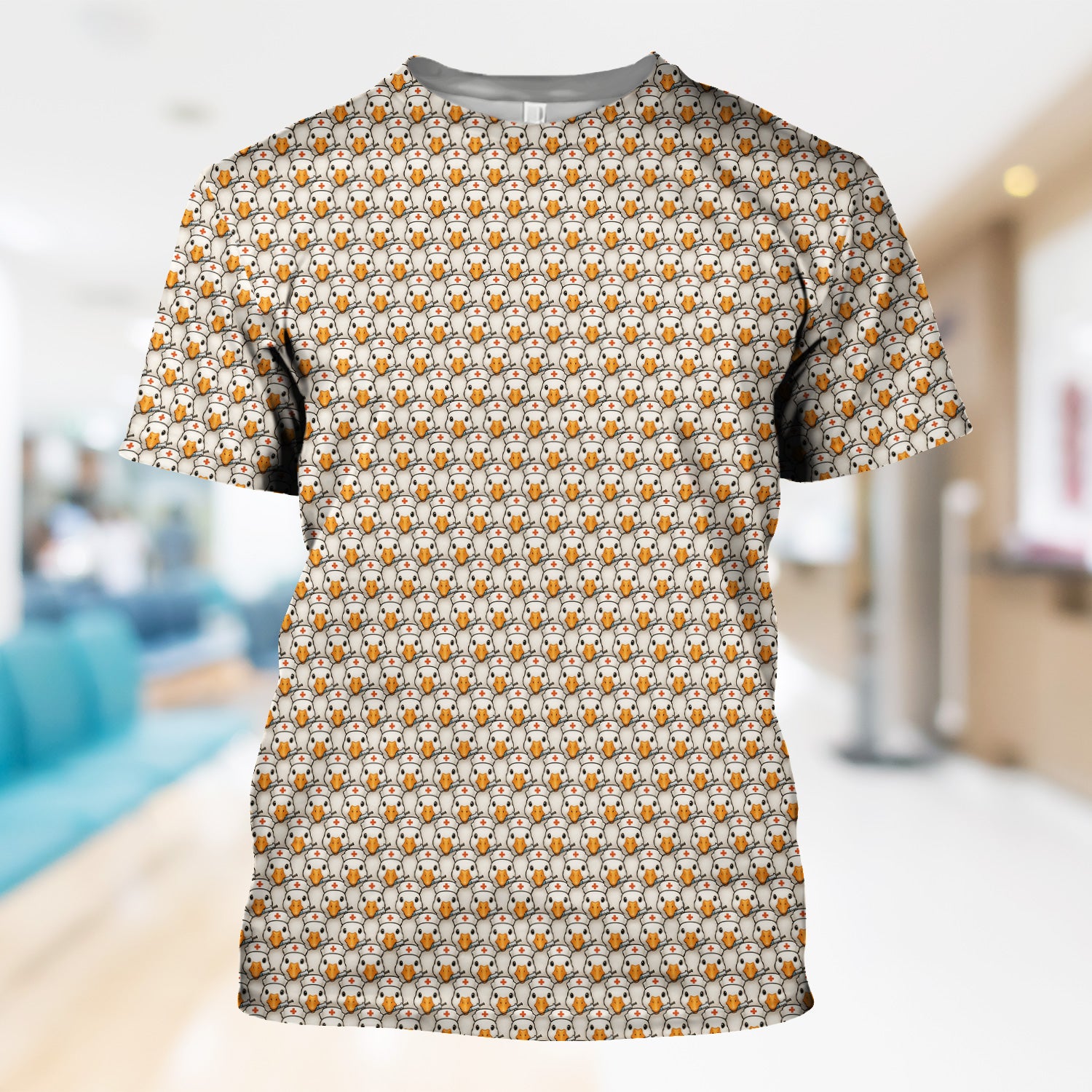 Funny Nurse Shirt With Duck Pattern - Cartoon Animal Nursing Design  - Gift for Healthcare Workers RN LPN