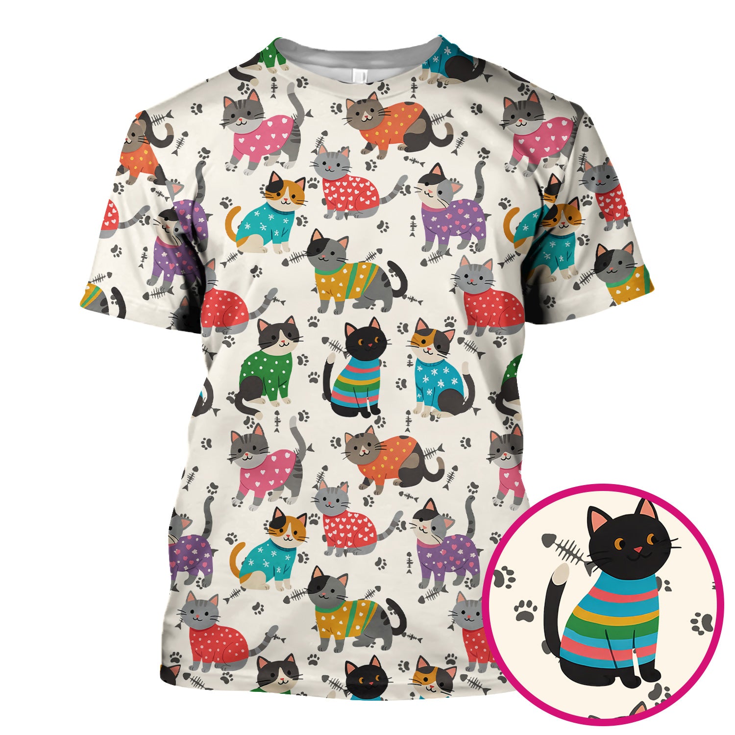 Cute Cat Nurse Scrub Top Multi Color - Funny Kitty Print Scrub Shirt for Women - Colorful Nursing Work Shirt with Pockets