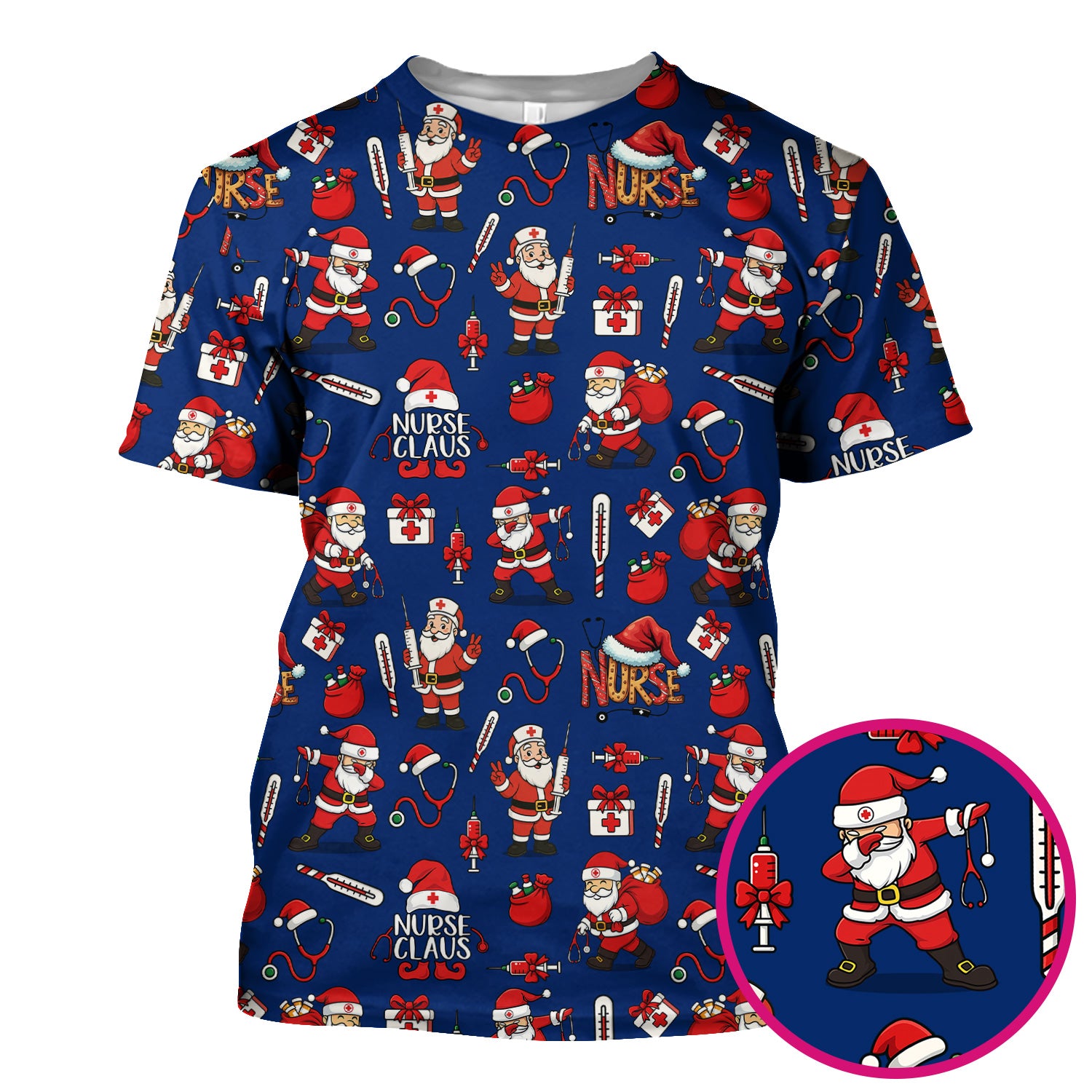 Christmas Nurse Scrub Top Multi Color - Funny Nurse Claus Santa Scrub Shirt - Cute Holiday Nursing Work Shirt with Pockets