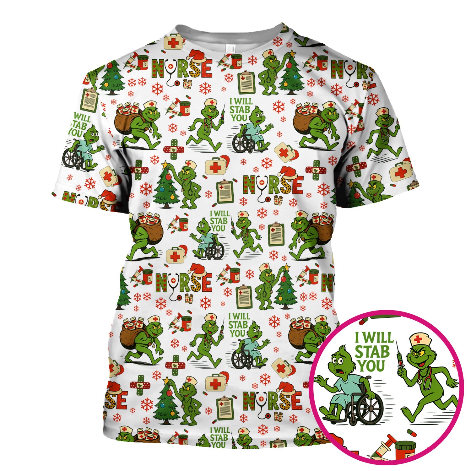 Christmas Nurse Scrub Shirt - Funny Grinch Scrub Top for Women Multi Color - Holiday Nursing Work Shirt with Pockets