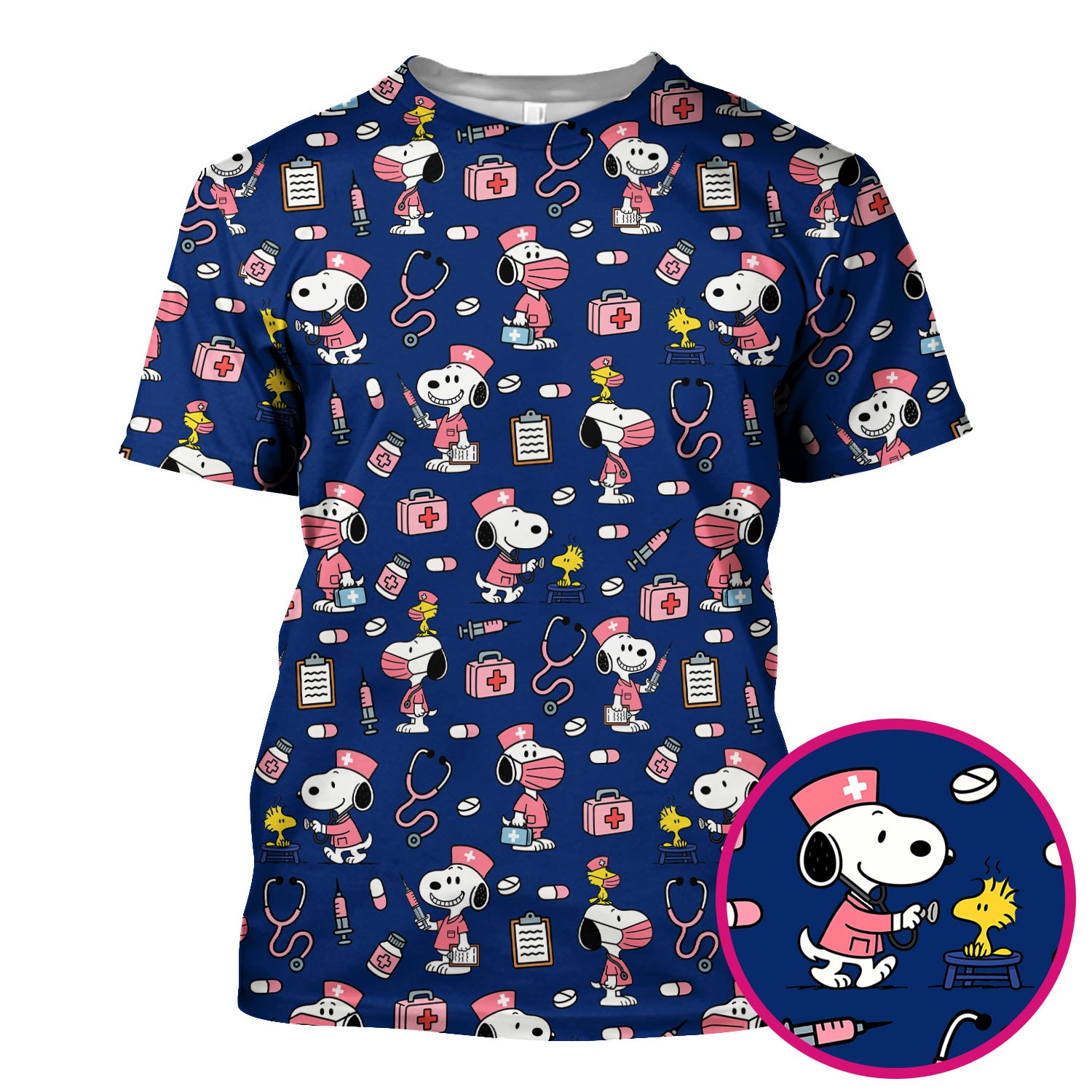 Snoopy Nurse Scrub Top for Women - Custom Medical Scrub Shirt Multi Colors - Cute Cartoon Nursing Work Shirt with Pockets