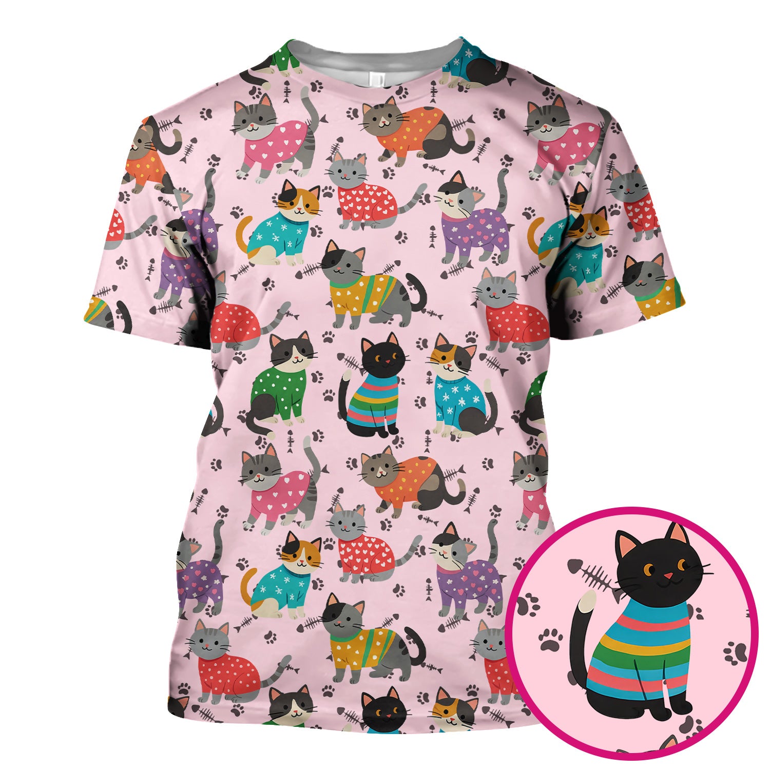 Custom Cat Scrub Top Multi Color - Cute Kitty Print Scrub Shirt for Nurses - Funny Colorful Nursing Workwear with Pockets