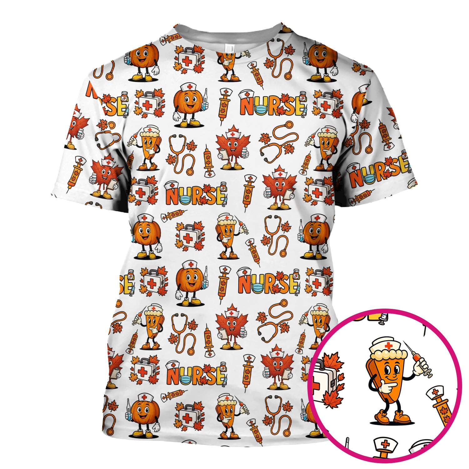 Pumpkin Nurse Scrubs Top for Women - Cute Halloween Nursing Shirt - Funny Fall Scrub Top for Nurses and Medical Workers