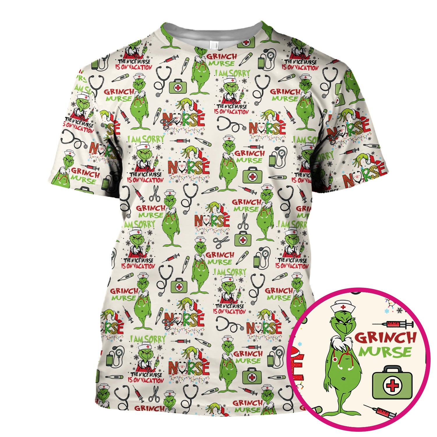 Personalized Funny Grinch Nurse Scrub Top - Christmas Medical Uniform for Nurse - Holiday RN LPN CNA Gift