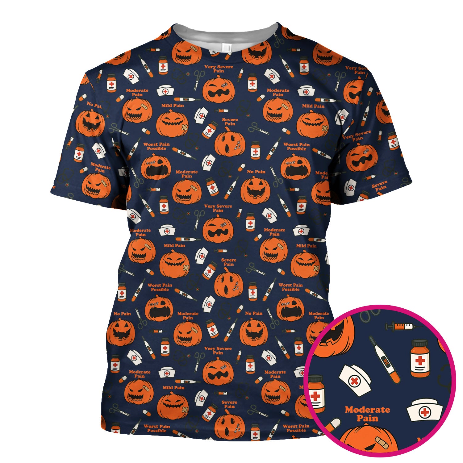Halloween Nurse Scrub Top - Pumpkin Pain Scale Medical Shirt - Spooky Gift for RN LPN CNA