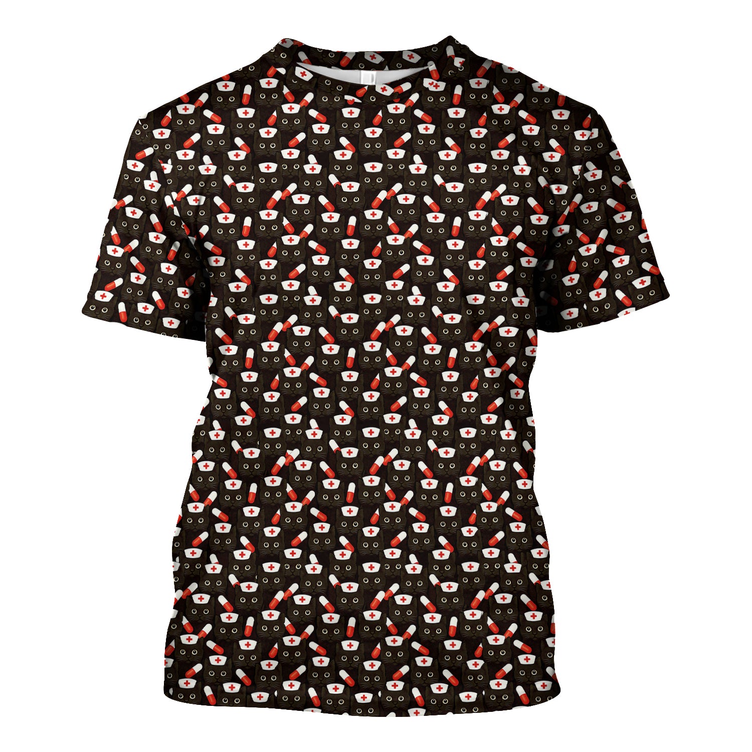 Medical Scrub Top for Women - Funny Nurse Cat Print with Pills Design - Gift for RN LPN CNA Women Healthcare Staff