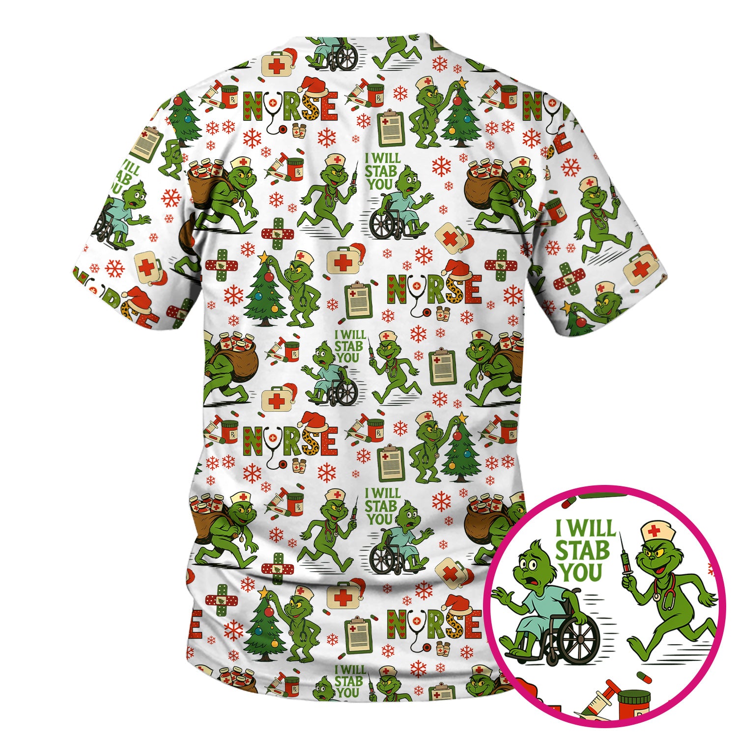 Christmas Nurse Scrub Shirt - Funny Grinch Scrub Top for Women Multi Color - Holiday Nursing Work Shirt with Pockets