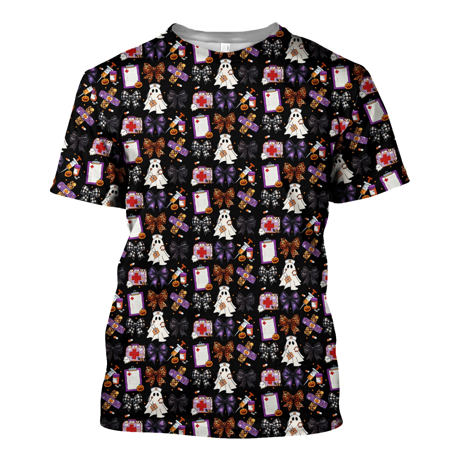 Cute Halloween Shirt for Nurses - Spooky Ghost Pumpkin & Medical Icons Graphic Tee - Gift for RN LPN CNA