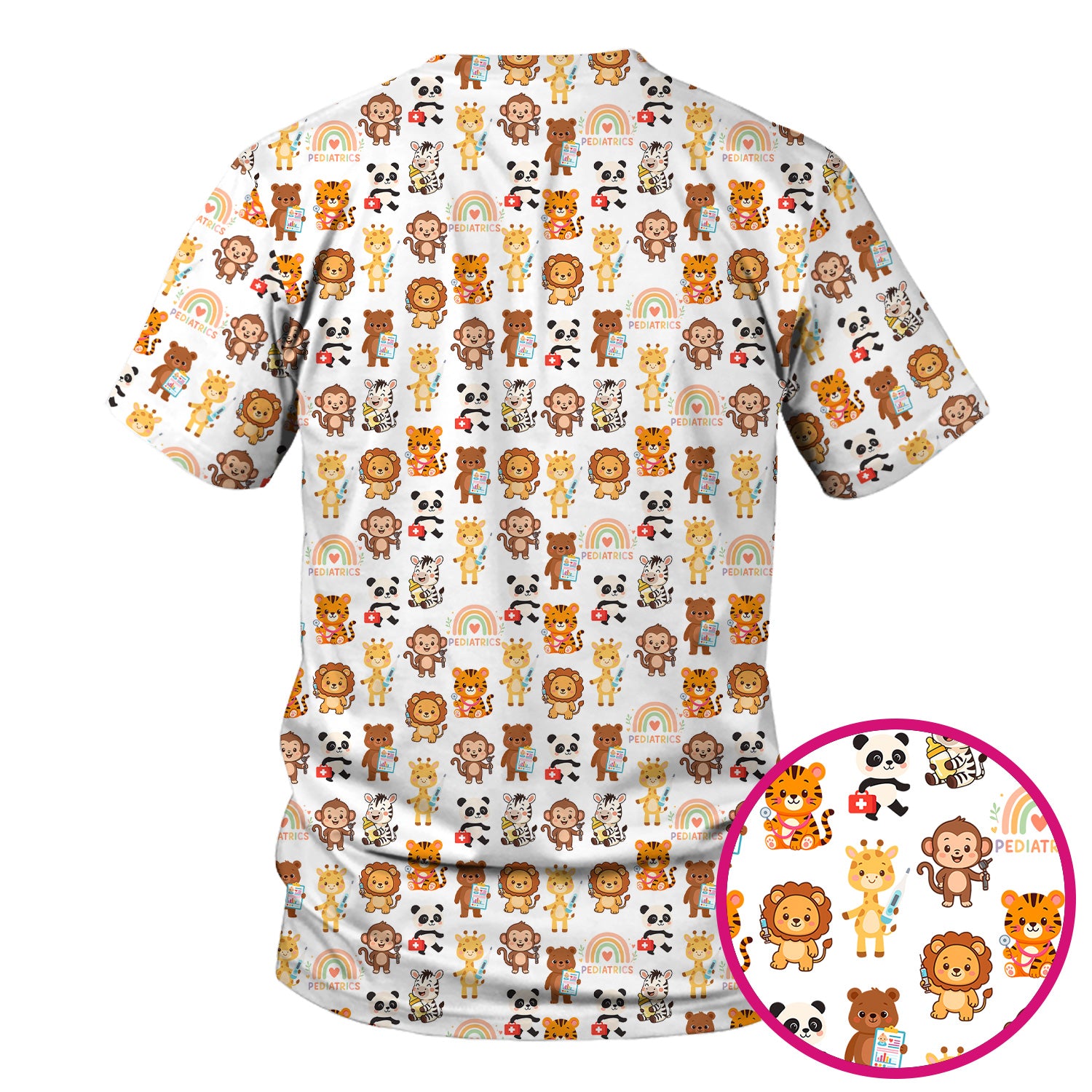 Funny Animal Nurse Scrub - Cute Zoo & Safari Animals Pattern Design - Gift for PEDS RN LPN