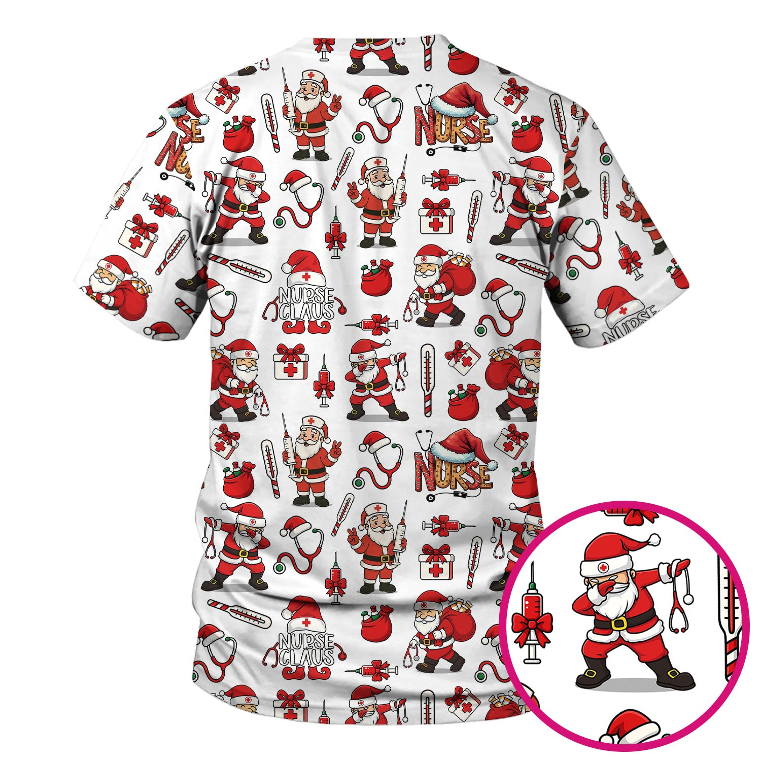 Nurse Claus Christmas Scrub Shirt - Cute Santa Nurse Scrub Top Multi Color - Funny Holiday Nursing Scrub Shirt with Pockets