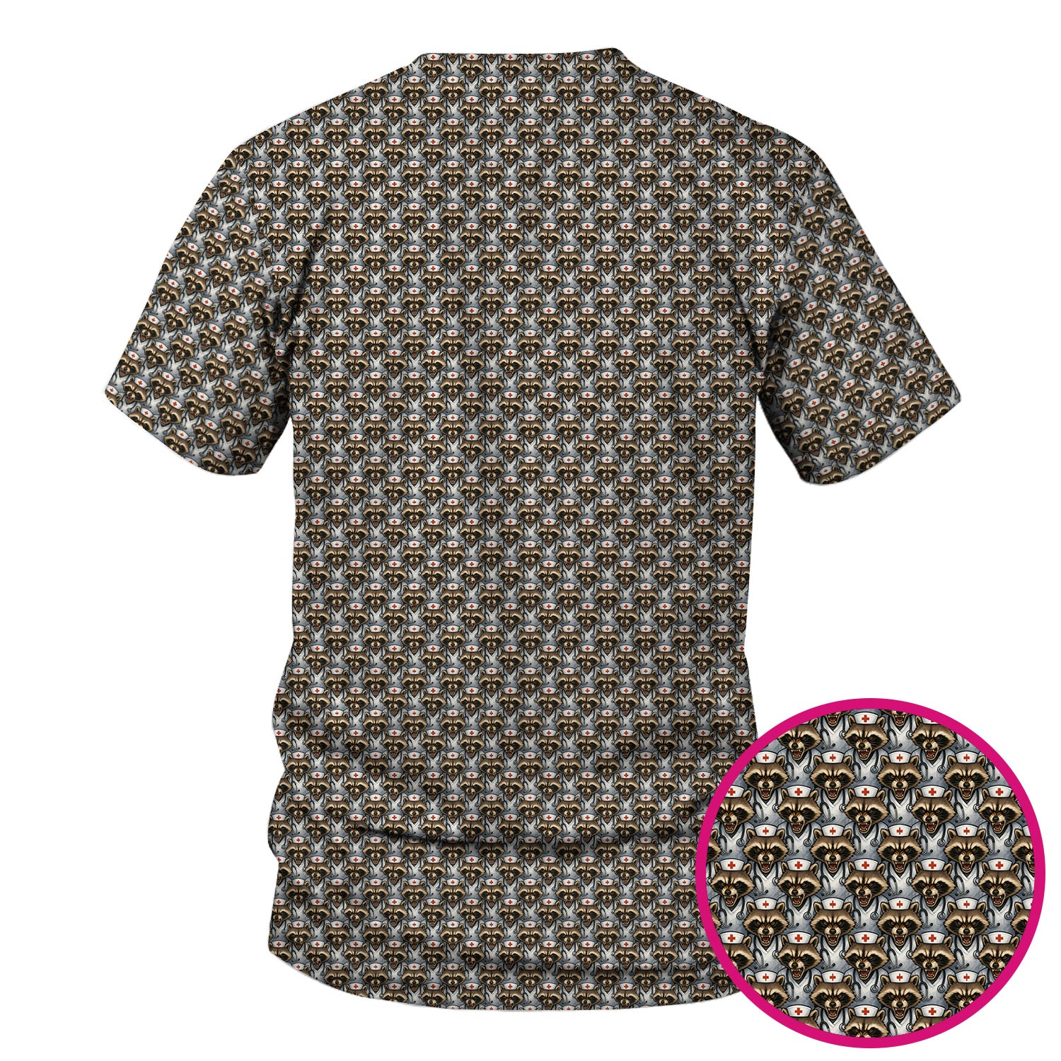 Quirky Raccoon Nurse Shirt - Repeating Angry Animal Pattern Graphic Tee - Gift for Women RN, LPN, CNA