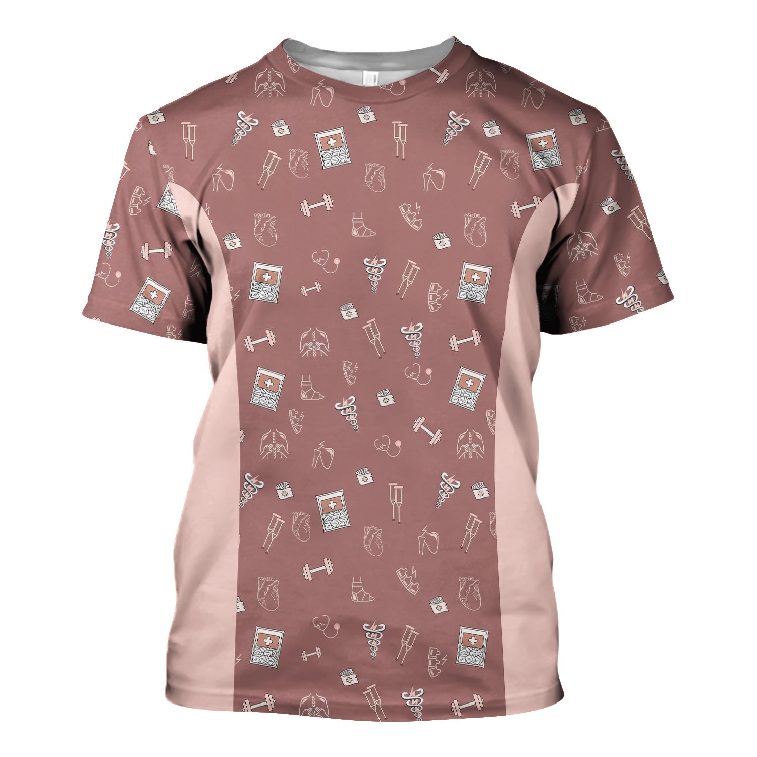 Funny Nurse Fitness Shirt - All-Over Print Medical & Gym Icons Graphic Tee - Gift for RN LPN CNA